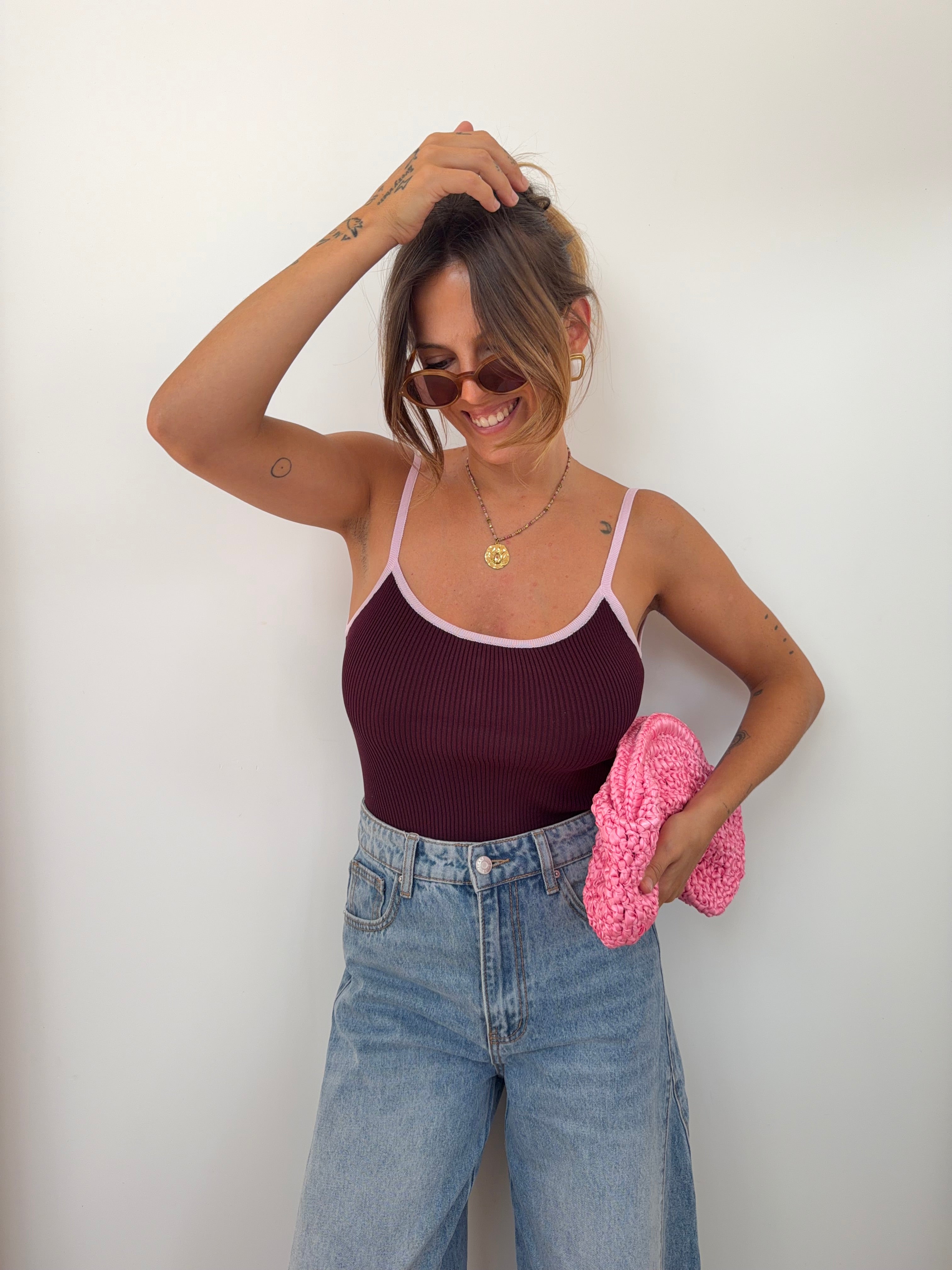 Body à coutures - bordeaux et mauve