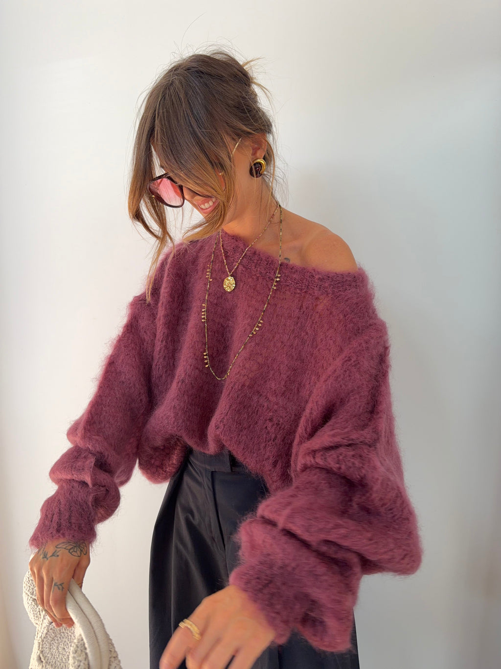 Pull 80% Mohair - vino (pré commande)