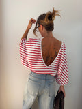 T-shirt dos nu V - blanc rayé rouge