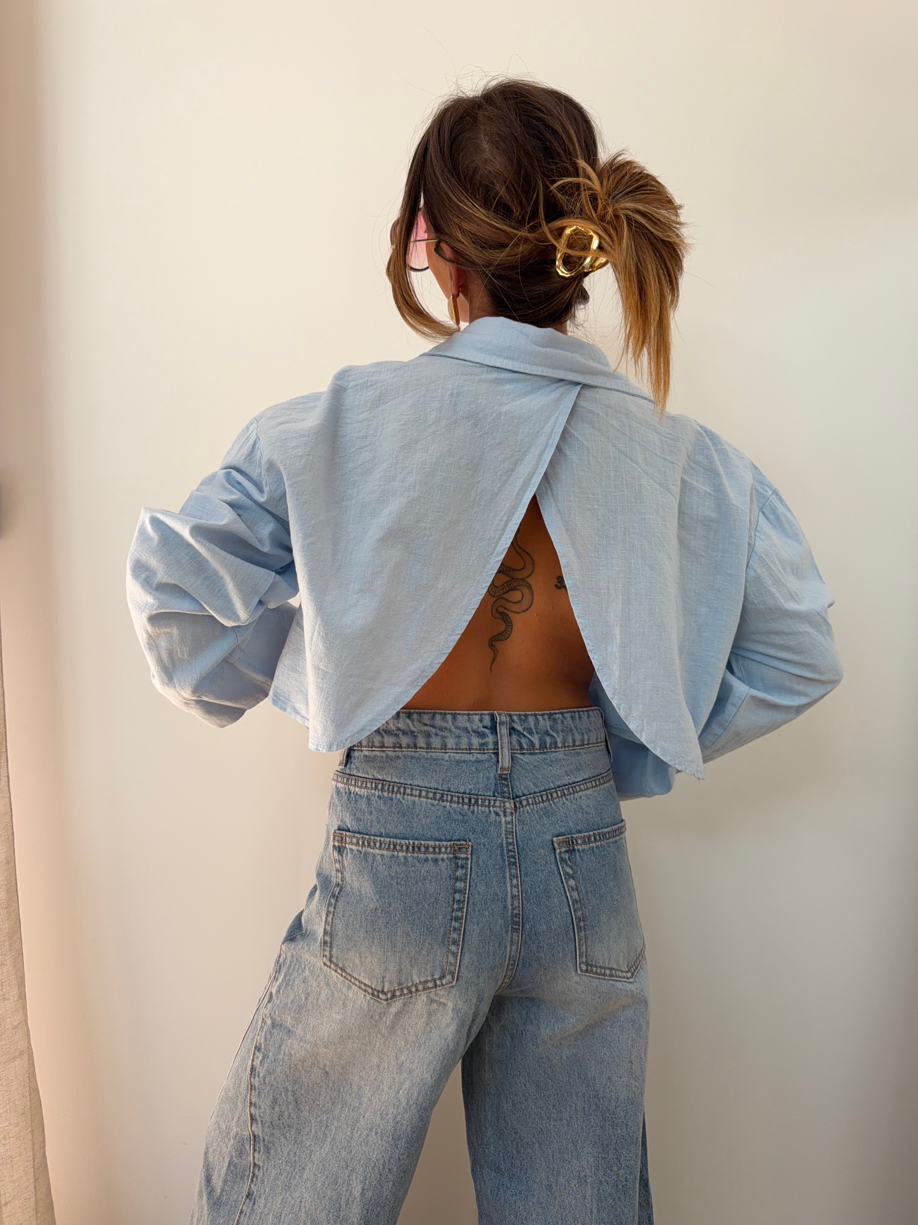 Chemise lin courte Lover's - bleue