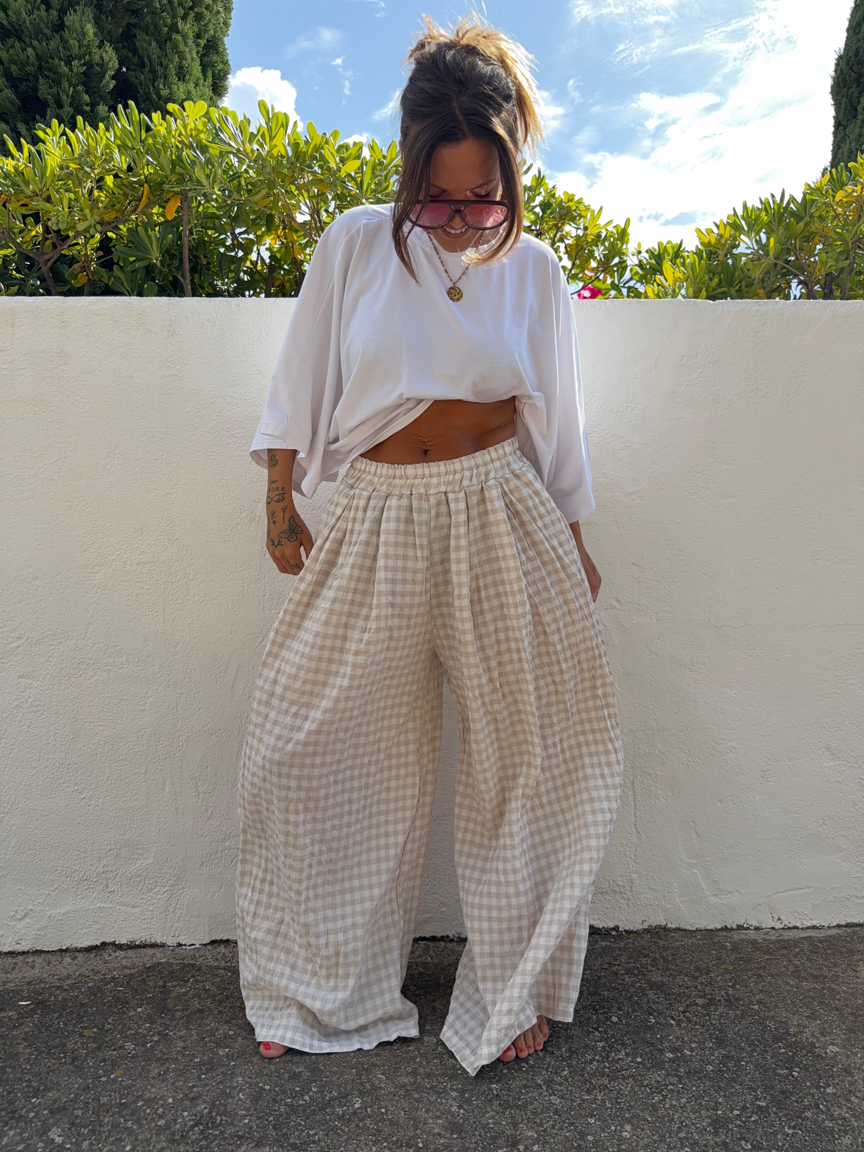 Pantalon à carreaux - beige clair