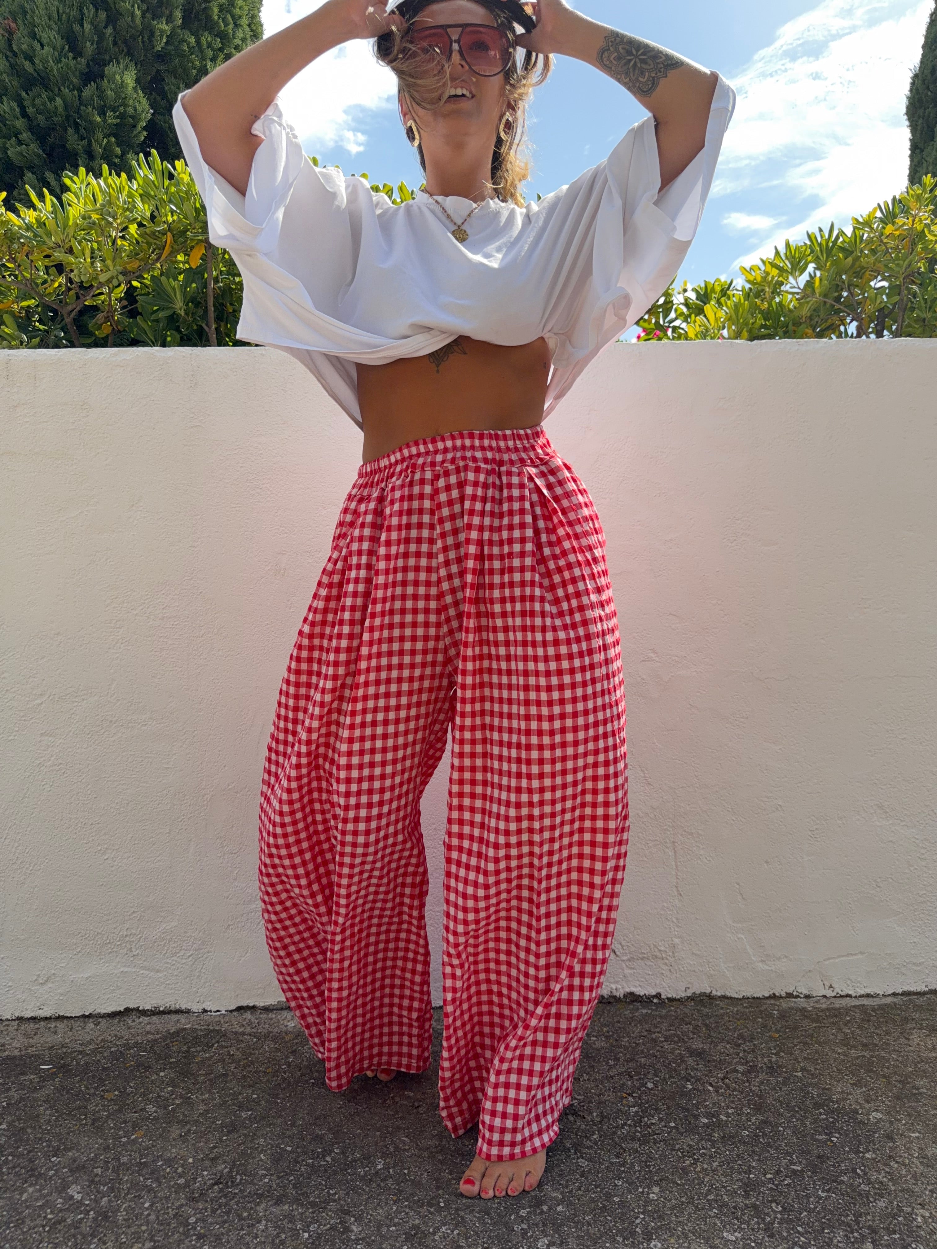 Pantalon à carreaux - rouge