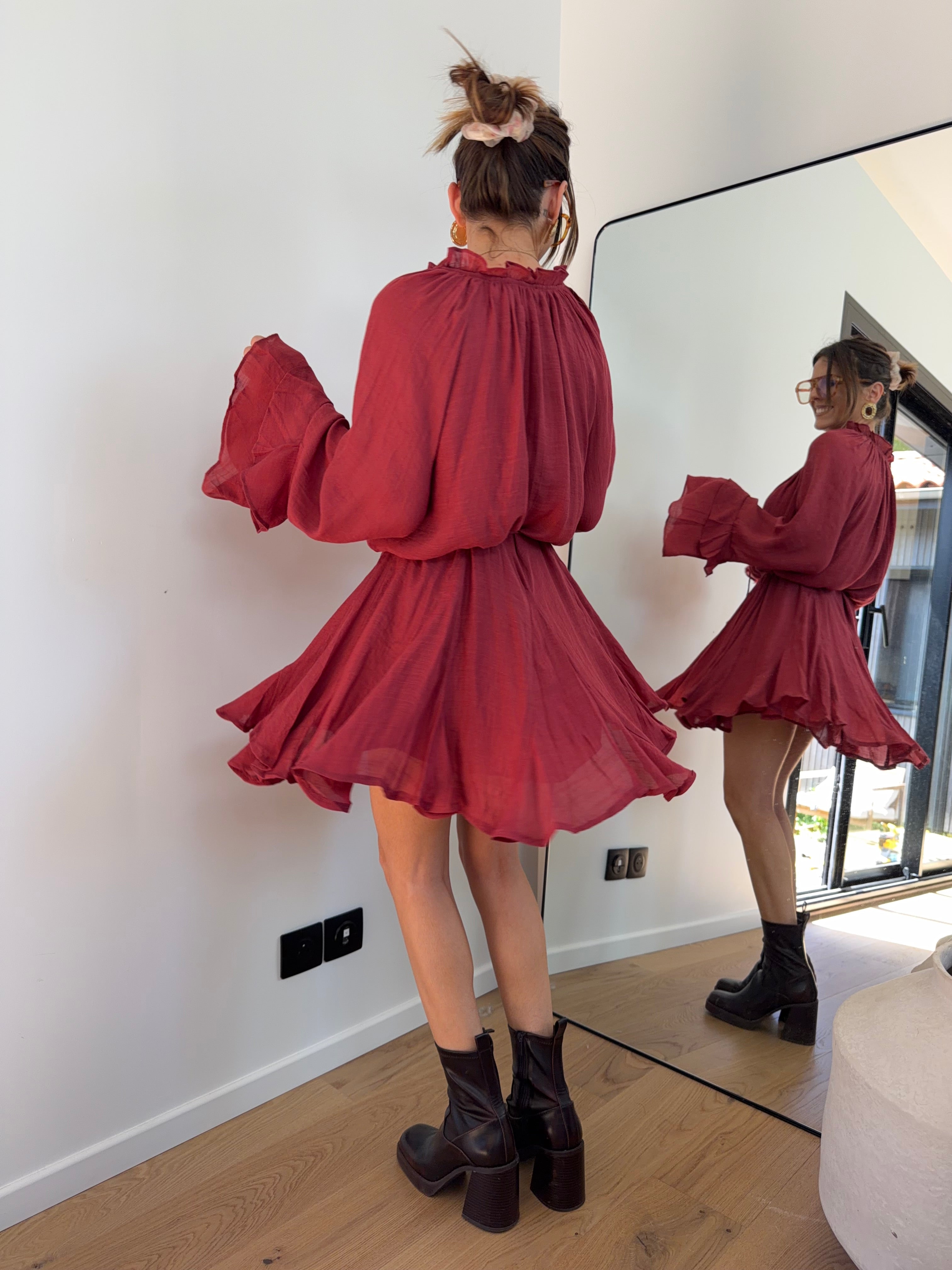 Robe à volants - bordeaux