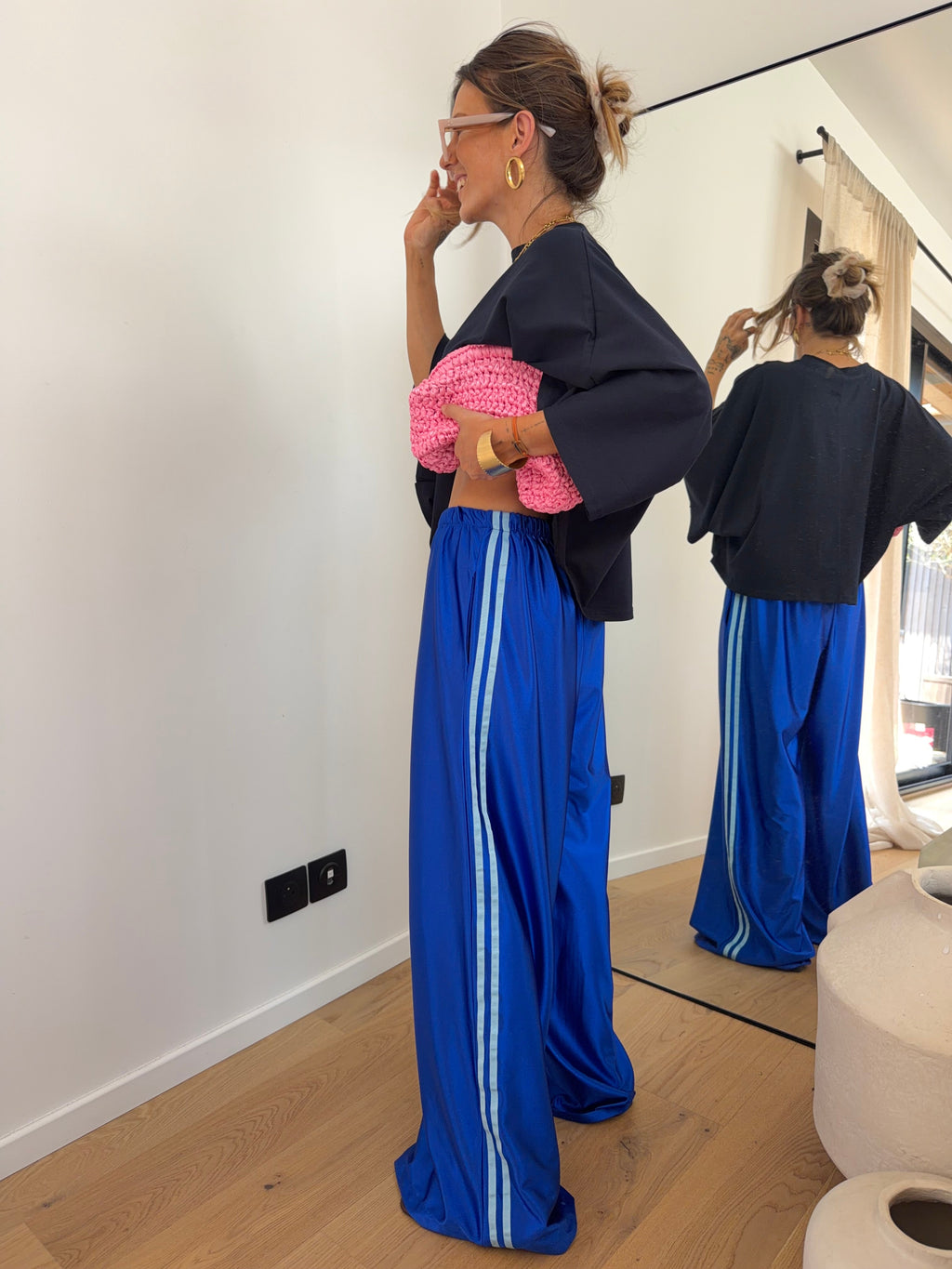Pantalon à bandes métallisé - bleu électrique
