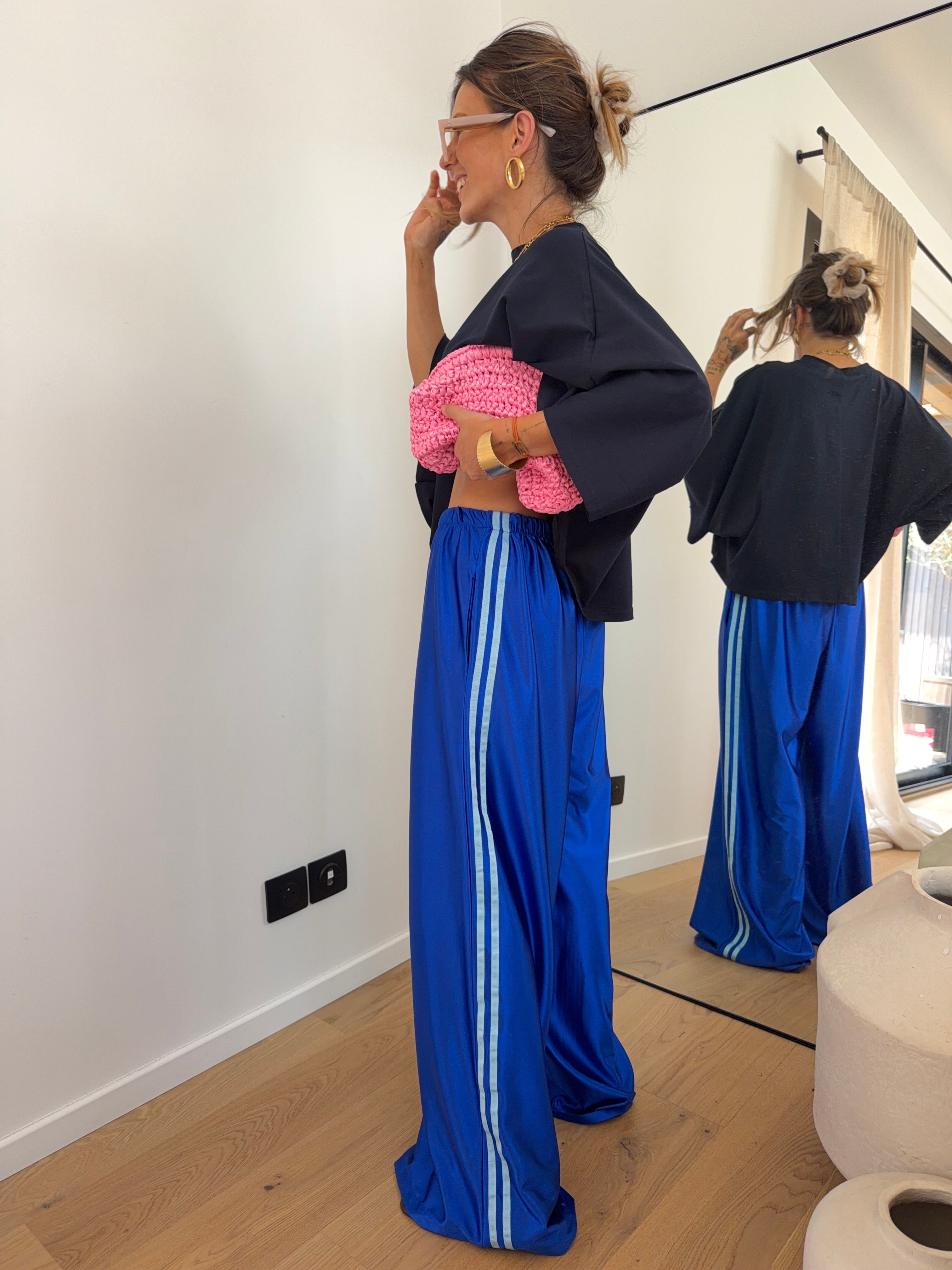 Pantalon à bandes métallisé - bleu électrique