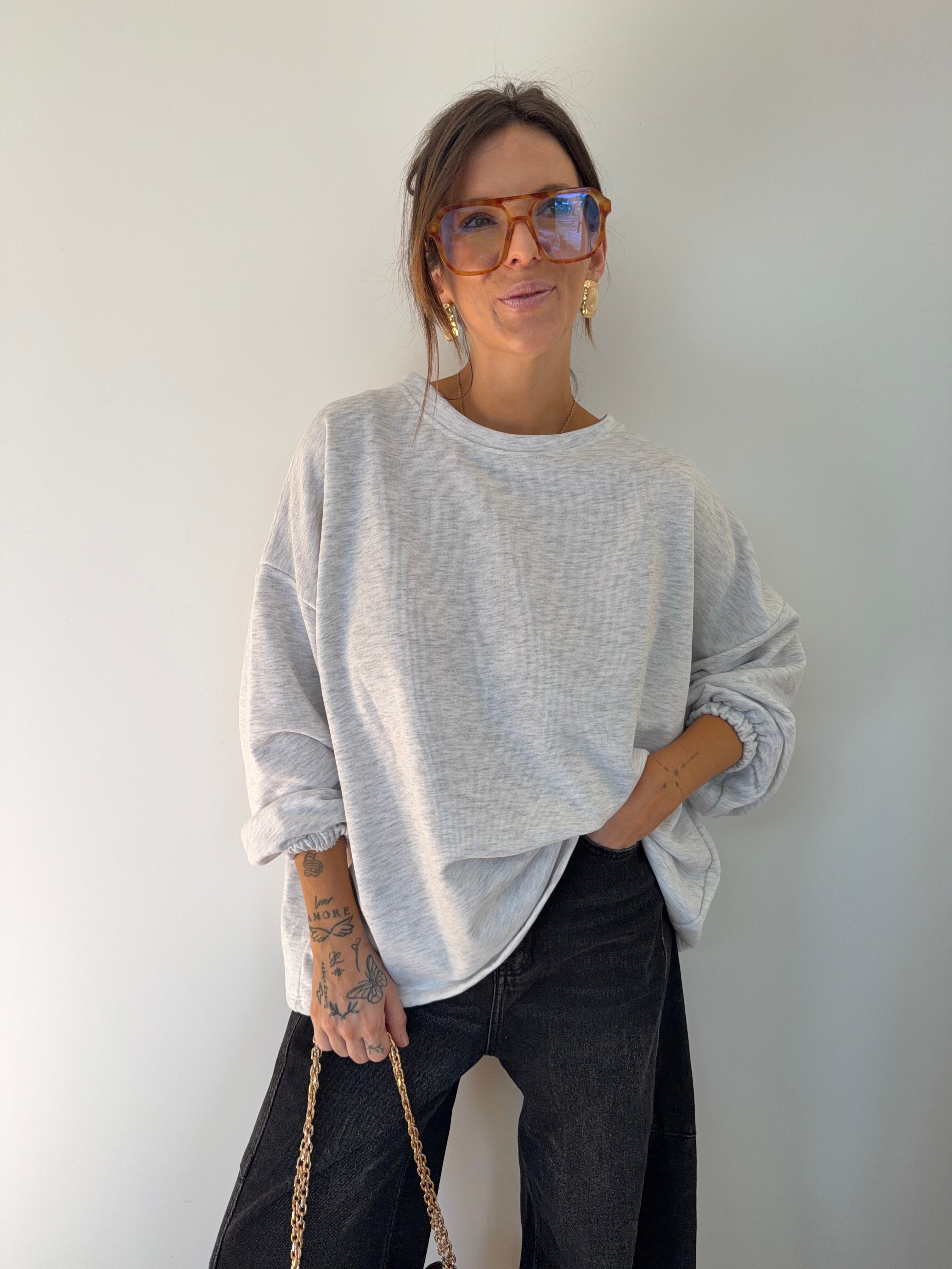 Sweat Copine - gris et jaune fluo