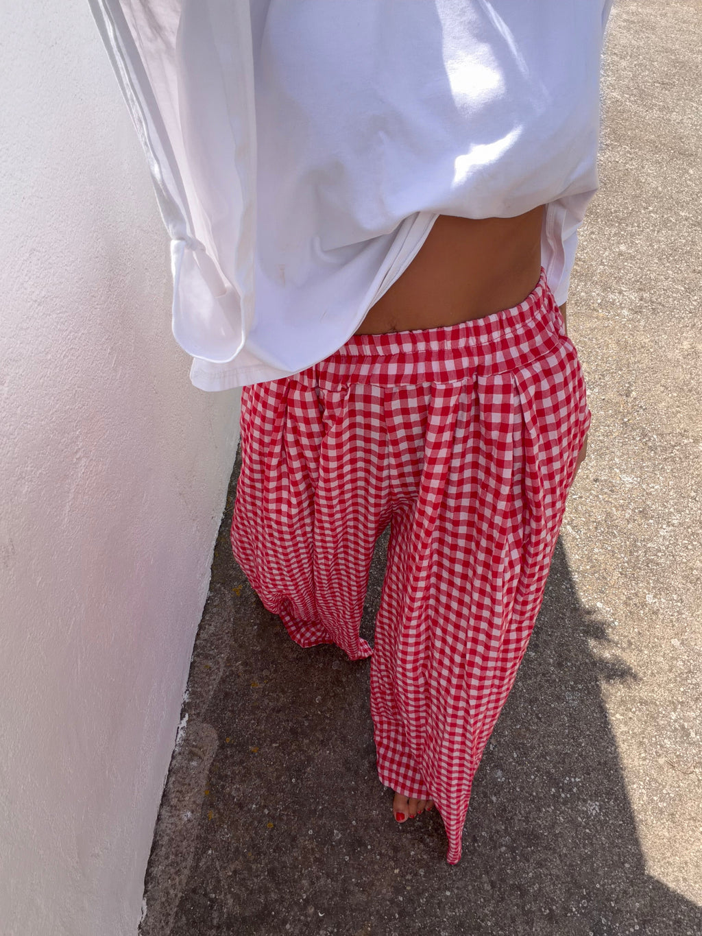 Pantalon à carreaux - rouge