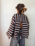 T-shirt manches longue avec noeud rayé - chocolat