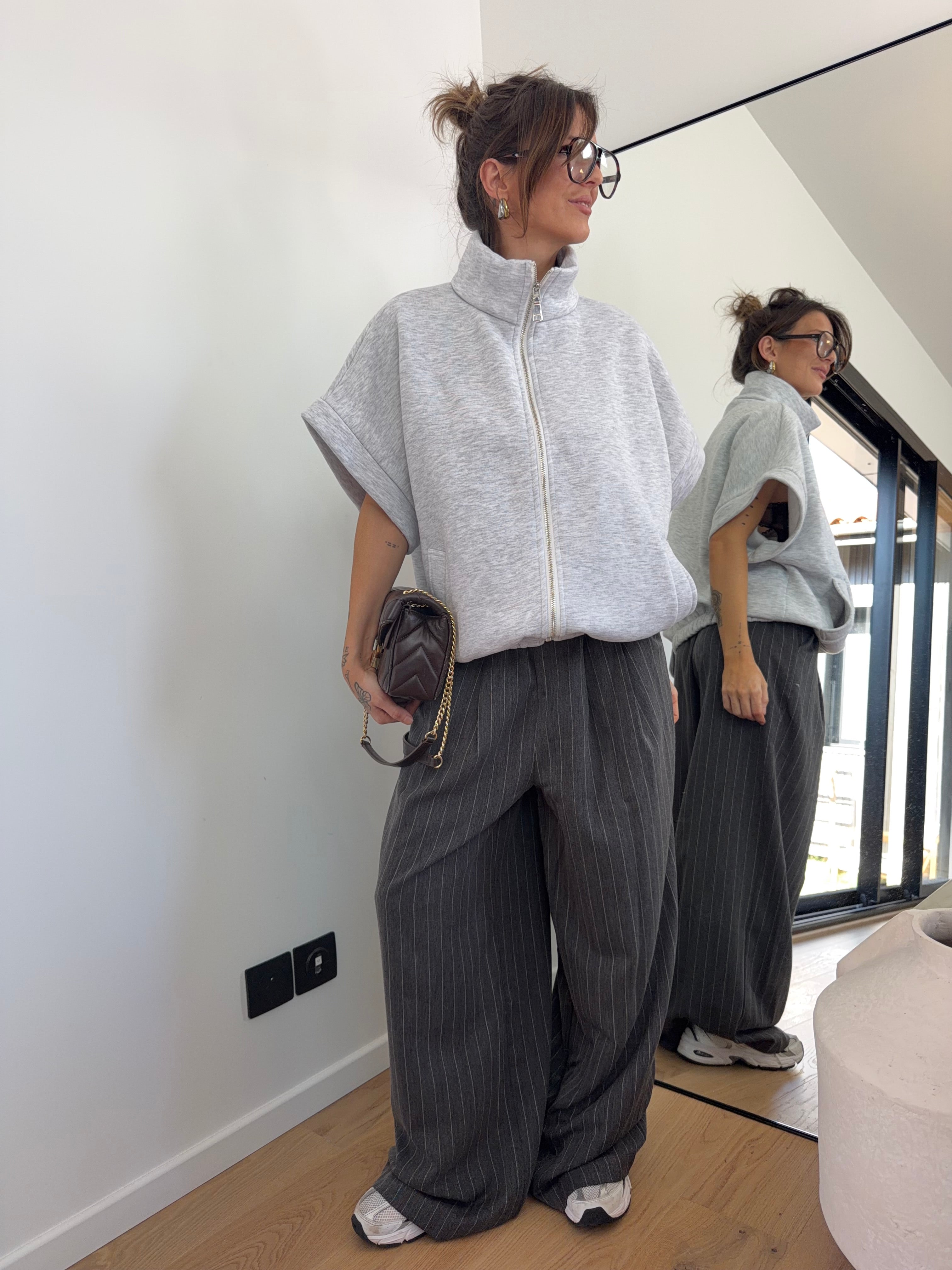 Veste sweat à zip - gris chiné