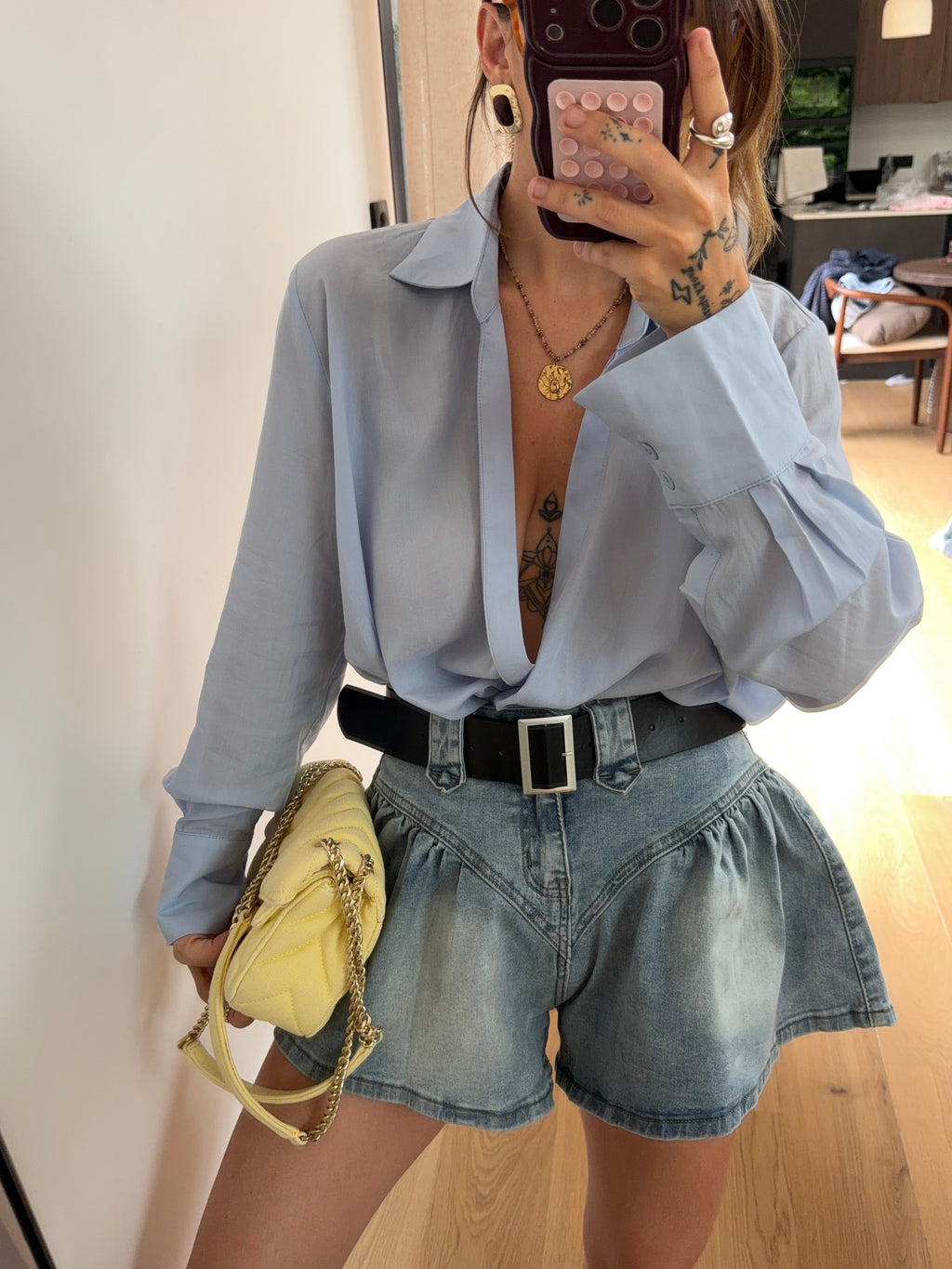 Blouse cache cœur - bleu ciel