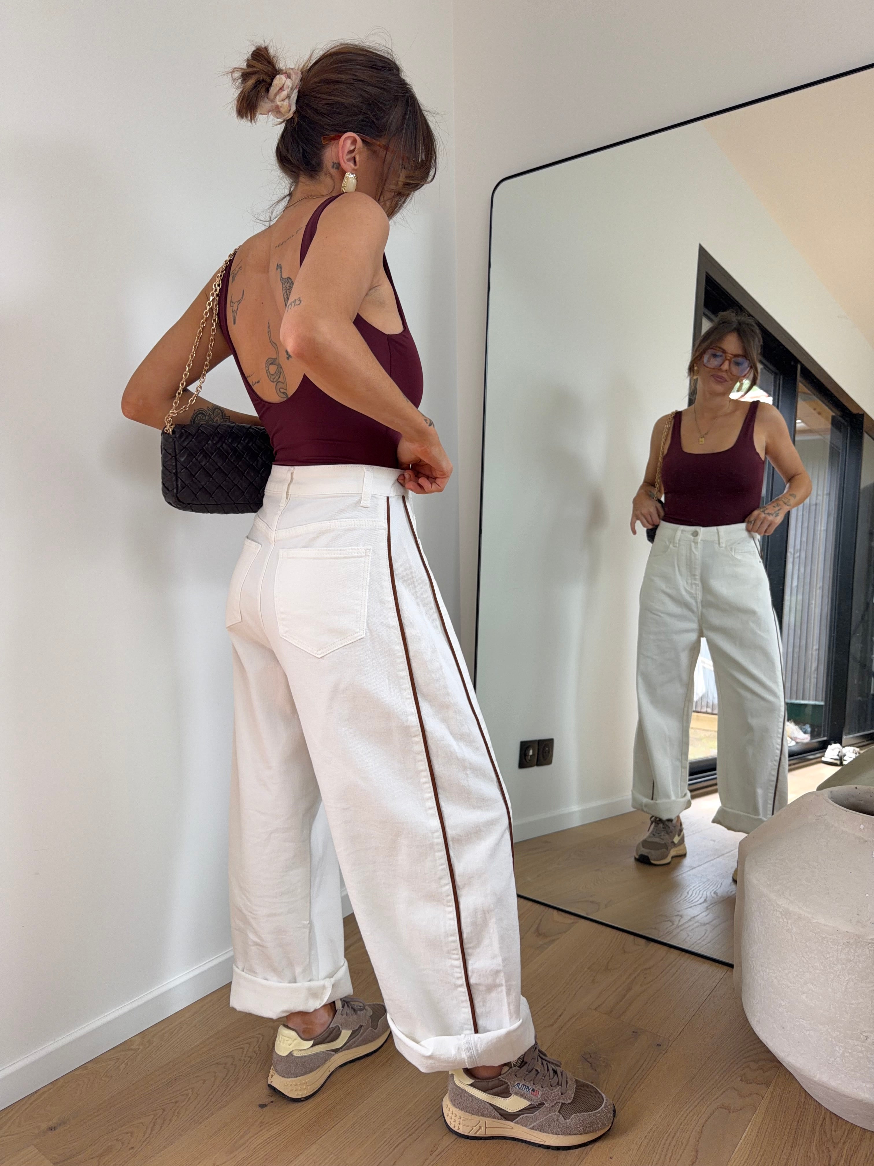 Jeans blanc à couture choco