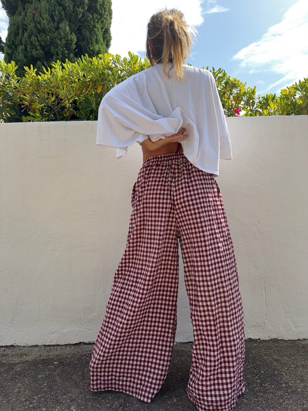 Pantalon à carreaux - bordeaux