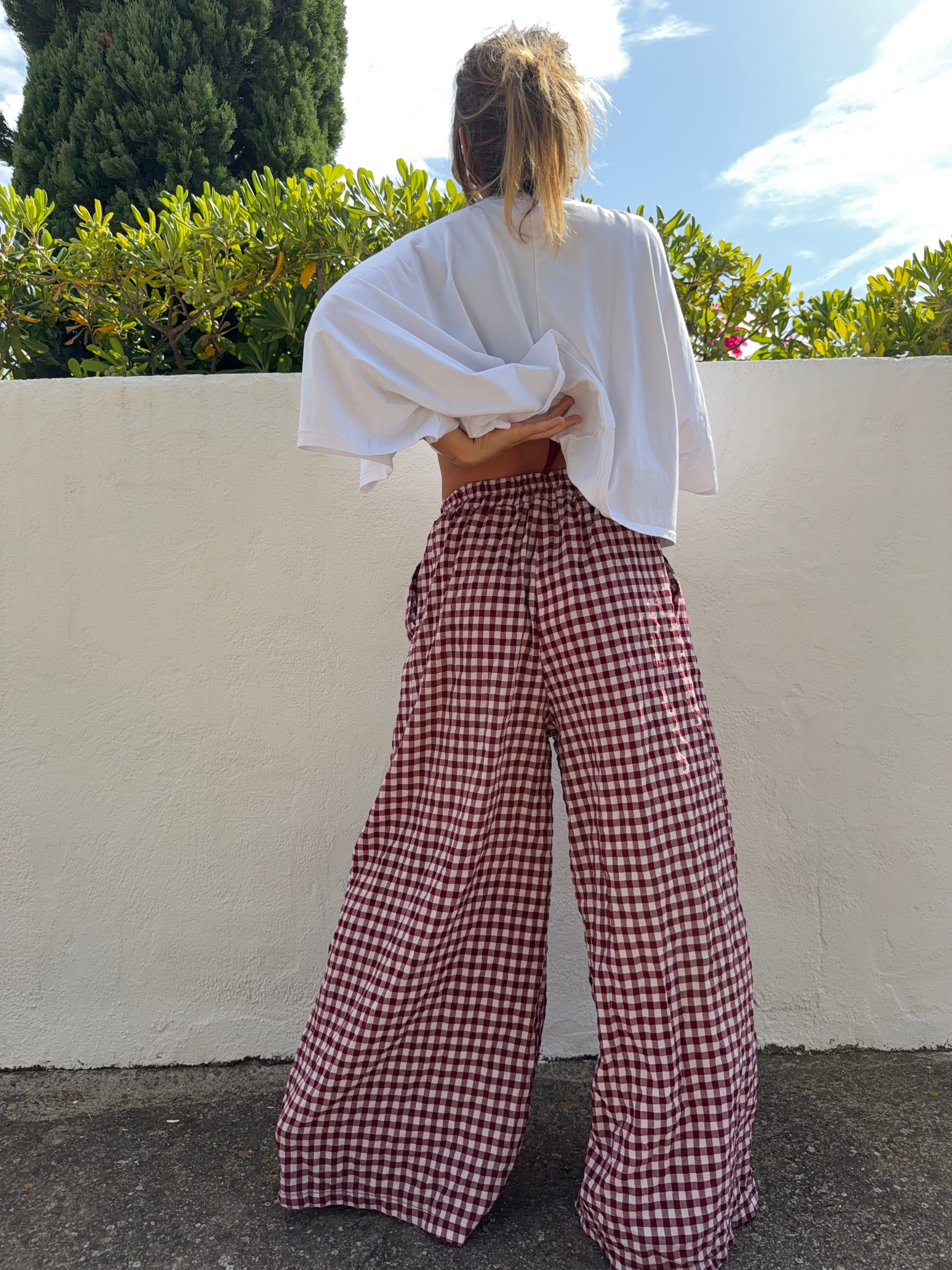 Pantalon à carreaux - bordeaux