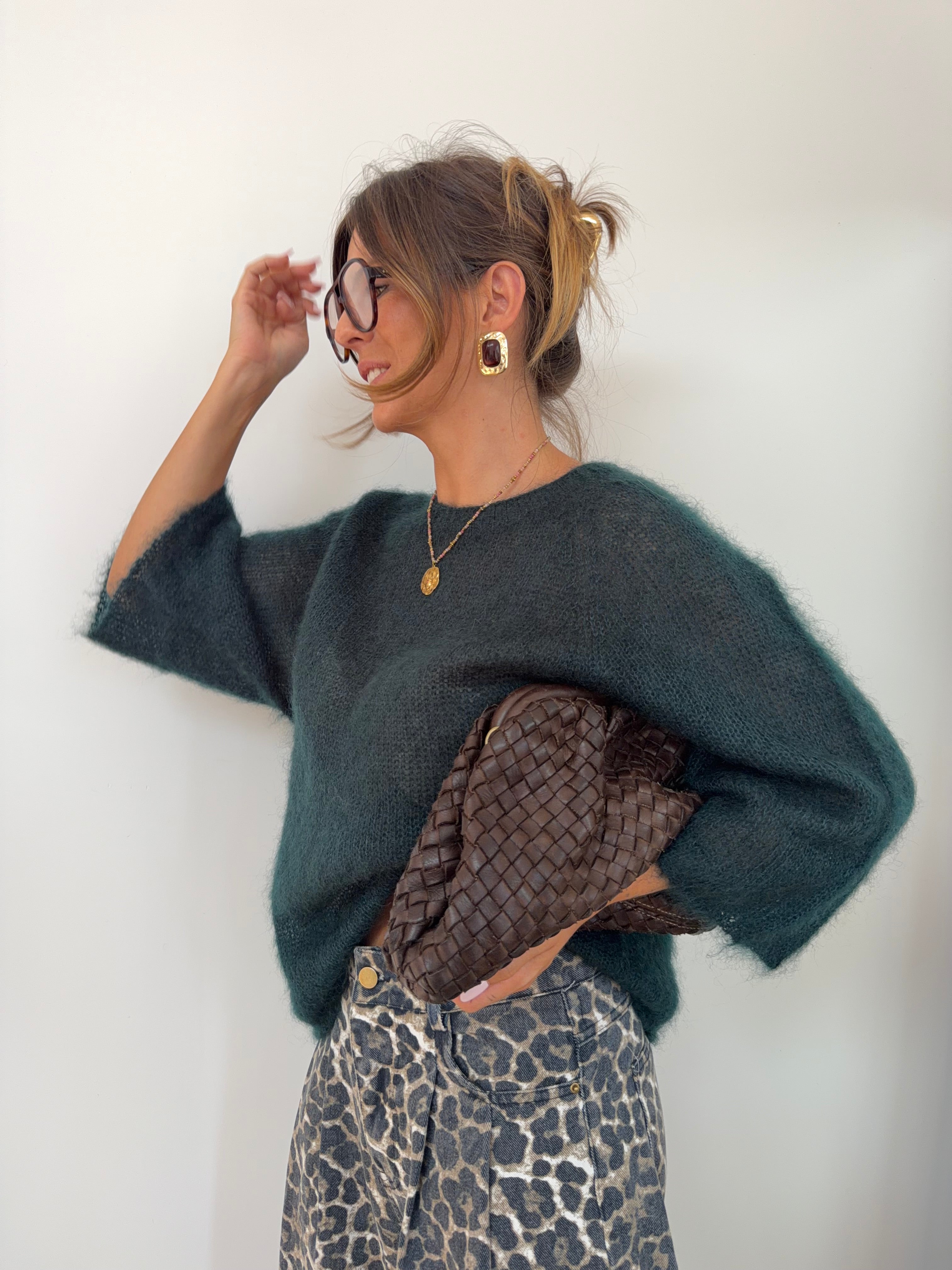 Pull 80% mohair - vert bouteille