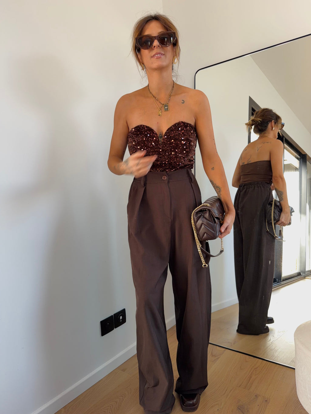 Body à sequins - marron