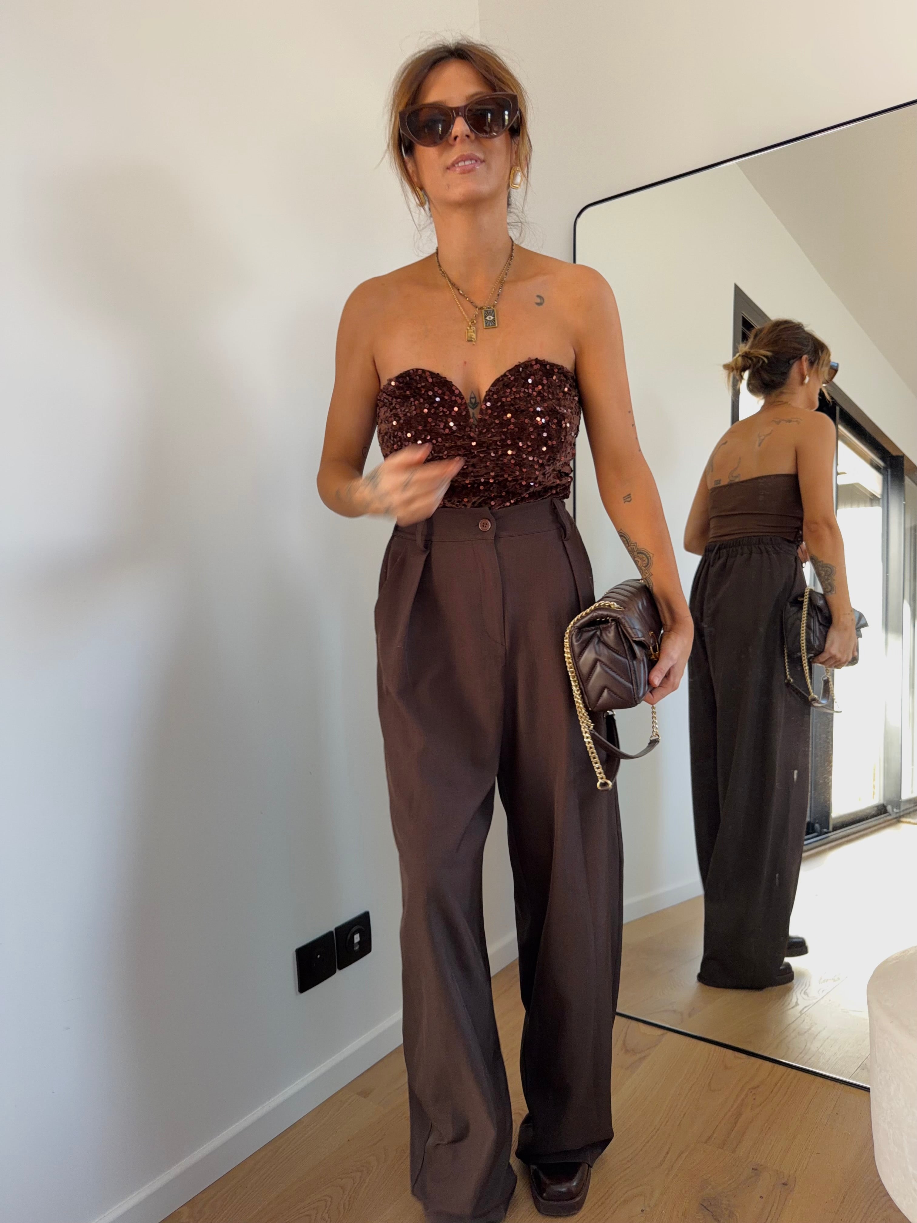 Body à sequins - marron