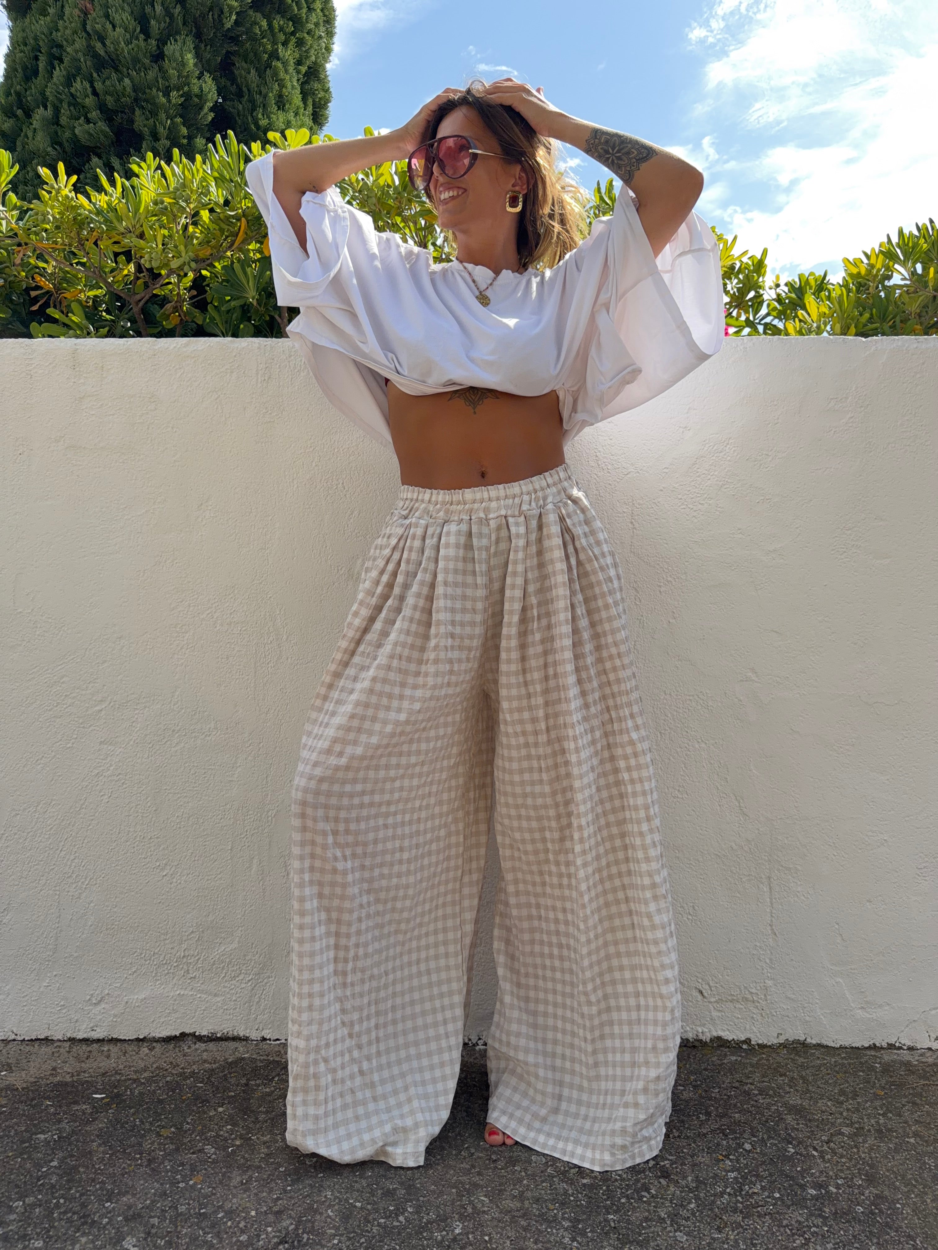 Pantalon à carreaux - beige clair