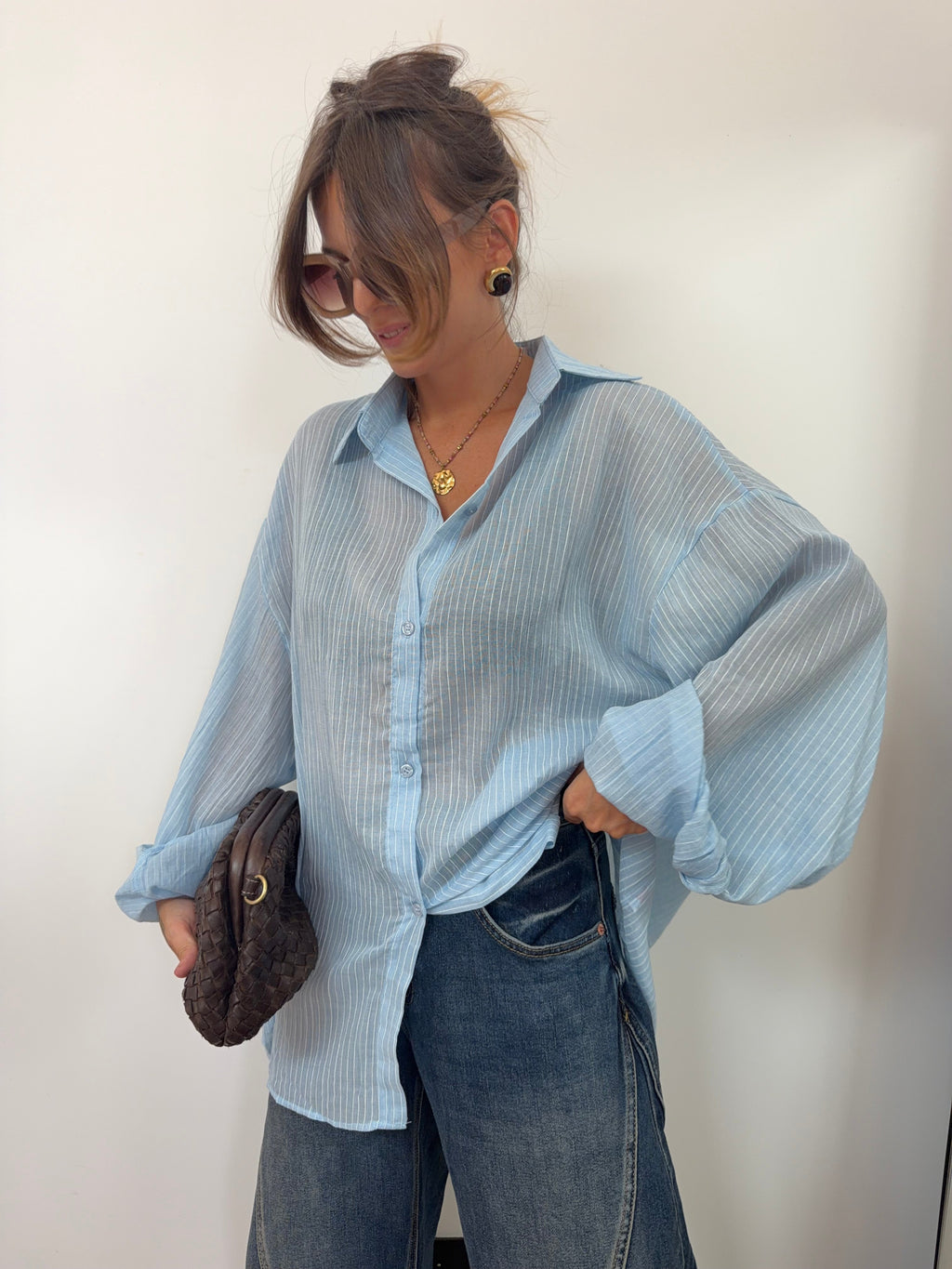 Chemise oversize rayée - bleu clair