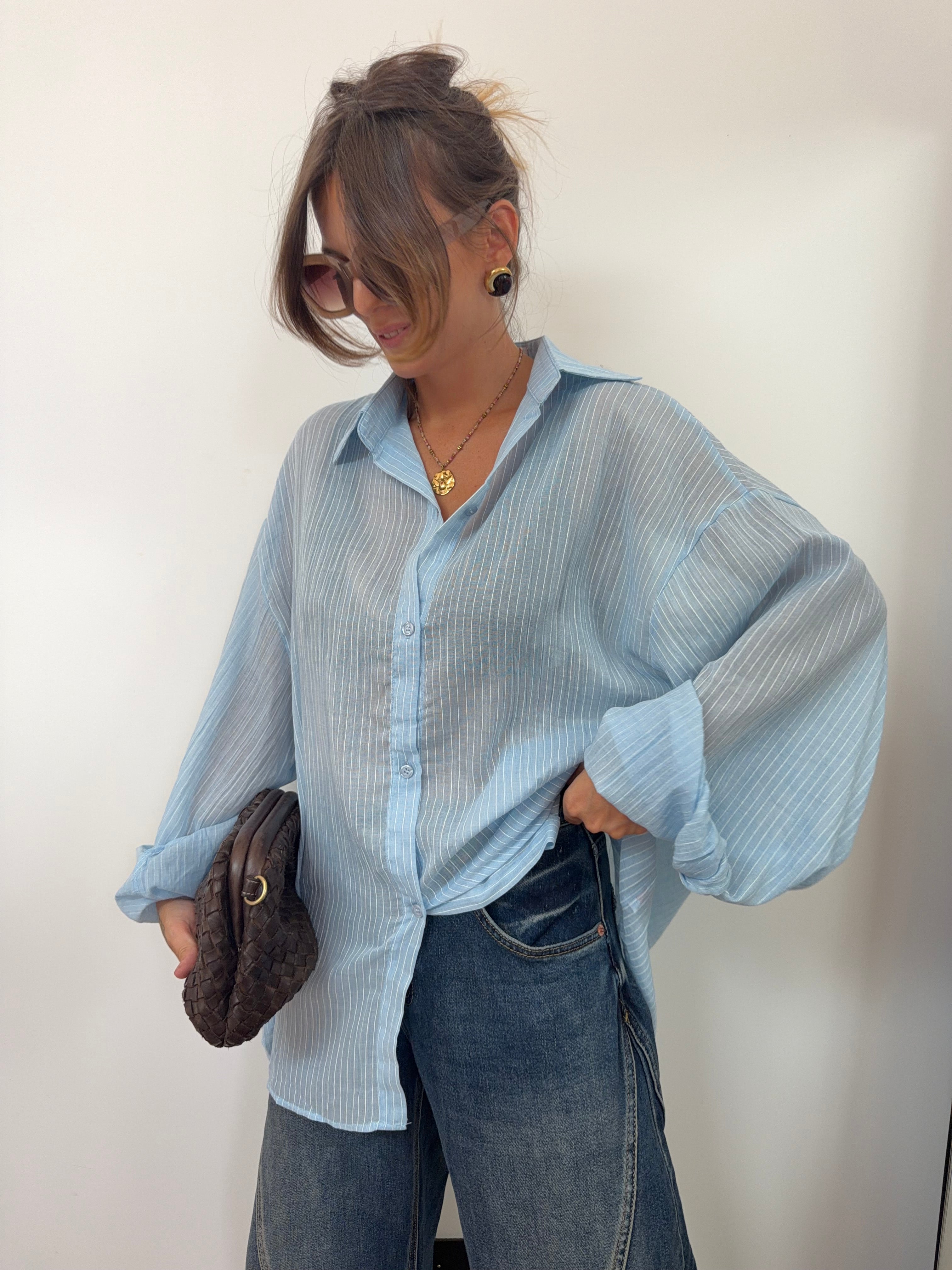 Chemise oversize rayée - bleu clair