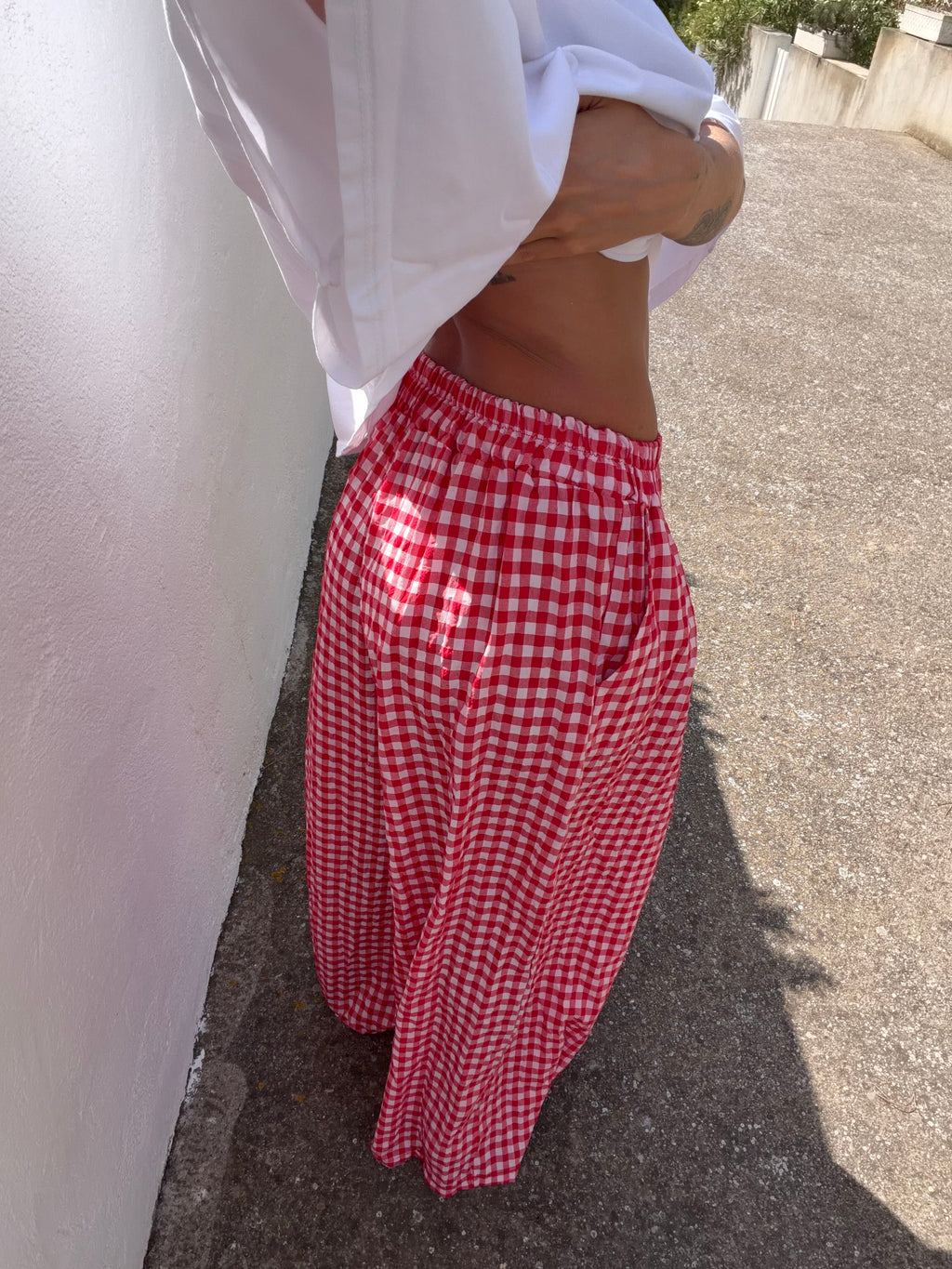Pantalon à carreaux - rouge
