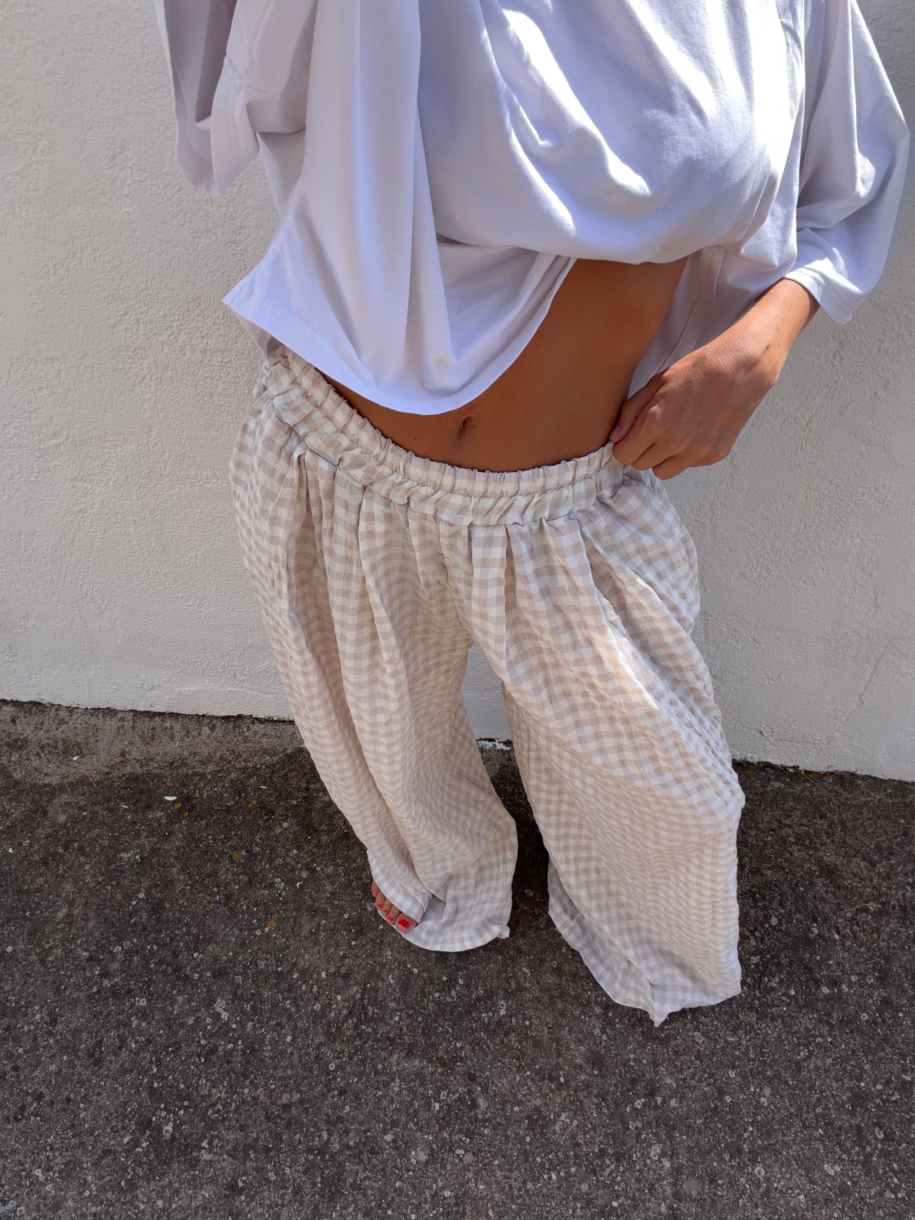 Pantalon à carreaux - beige clair