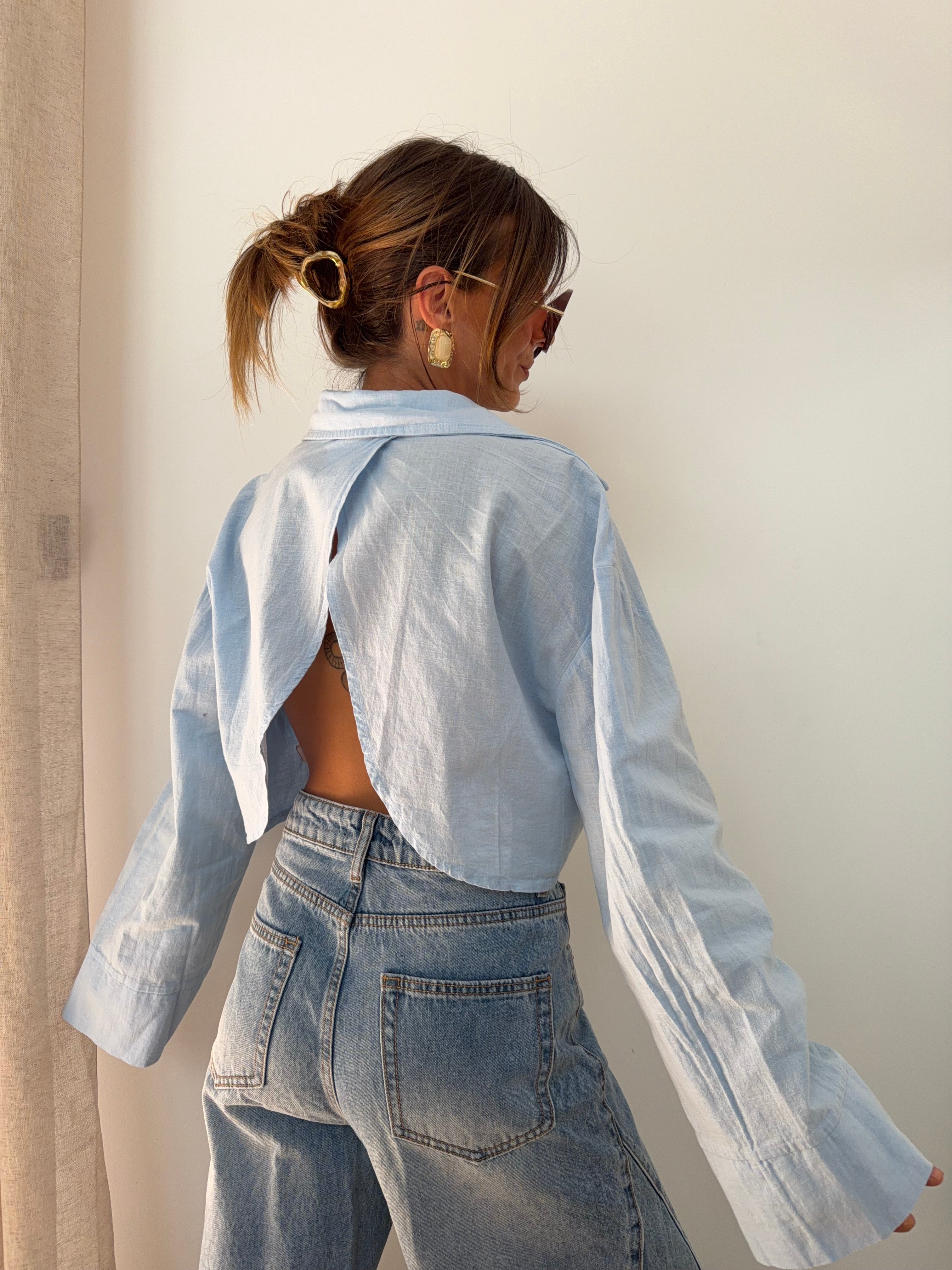 Chemise lin courte Lover's - bleue