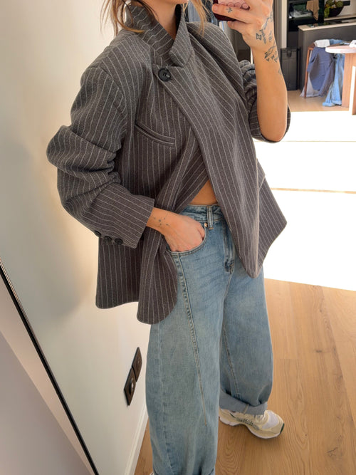 Blazer à bouton rayé - gris