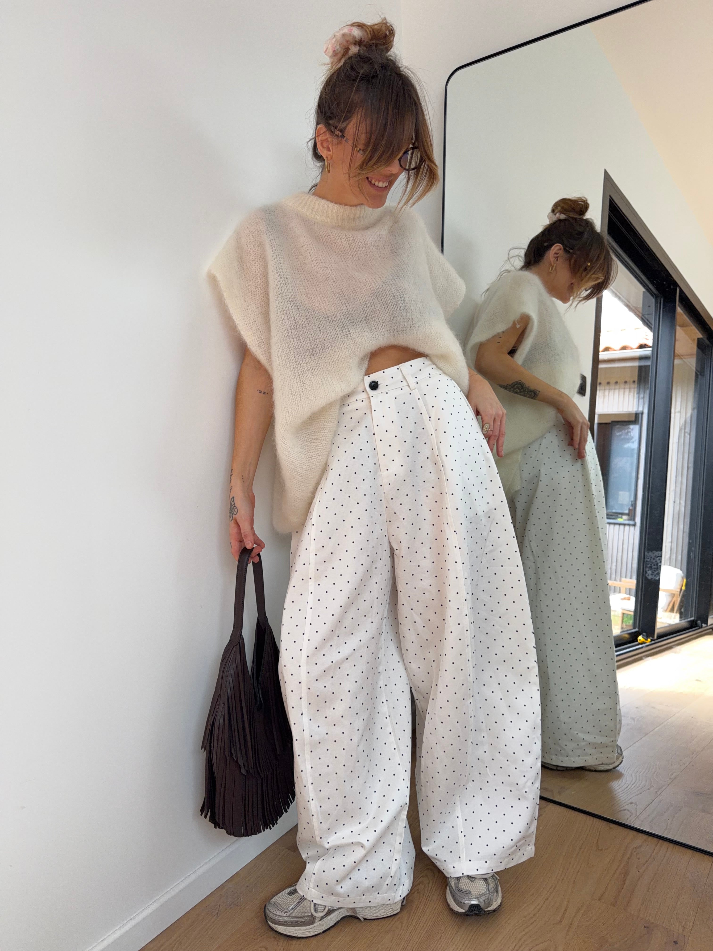 Pantalon à pois - blanc
