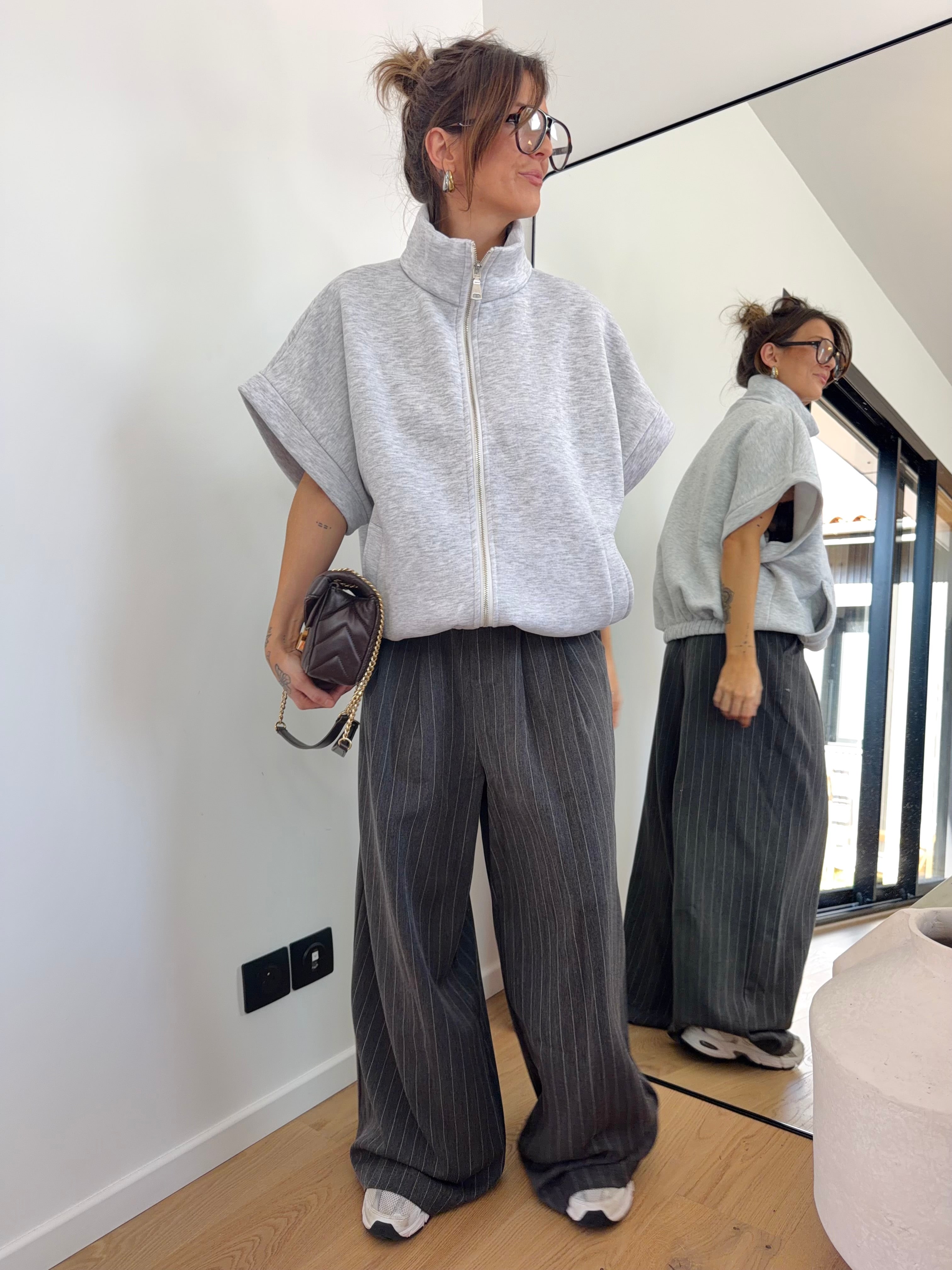 Veste sweat à zip - gris chiné