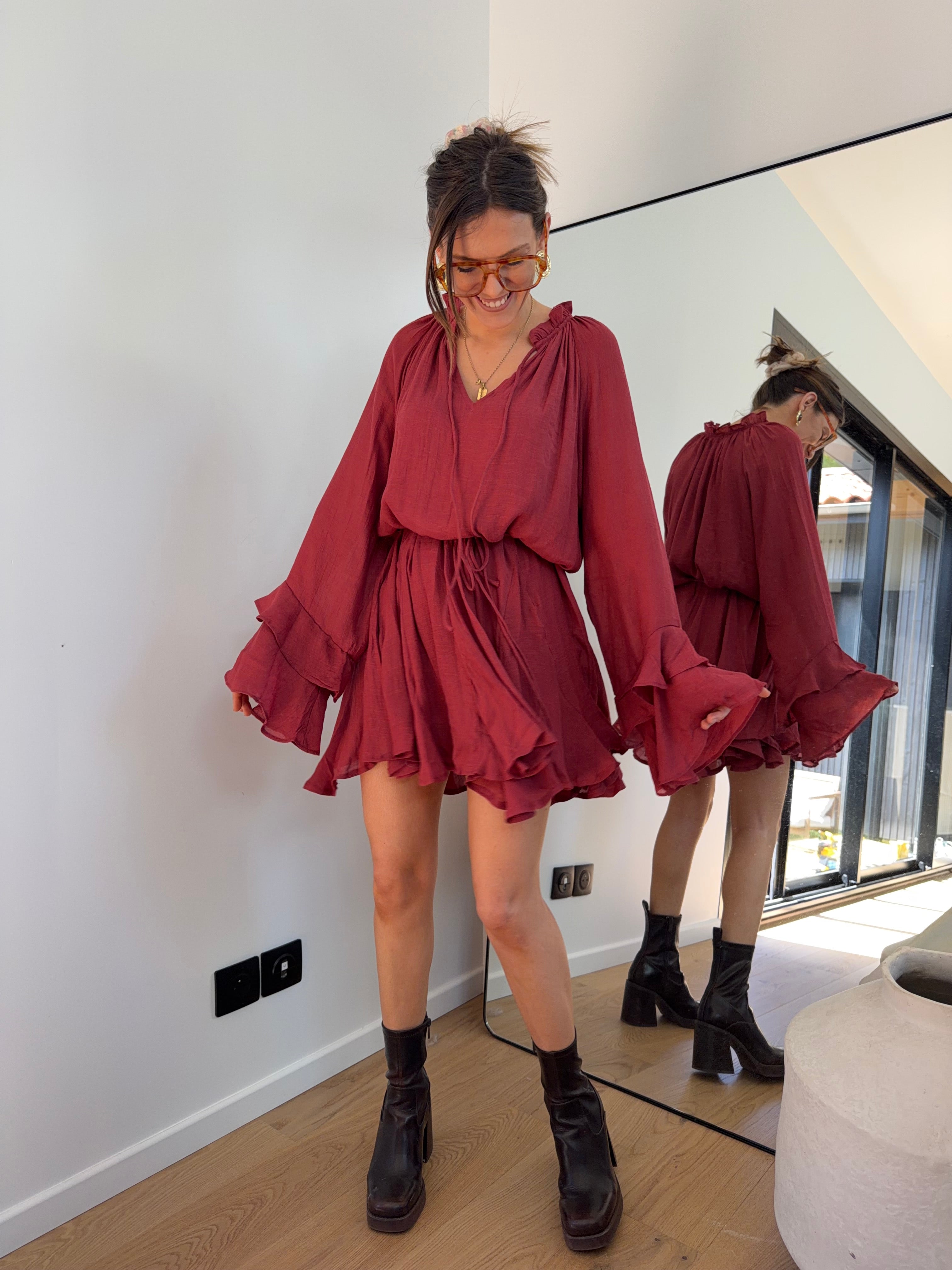 Robe à volants - bordeaux