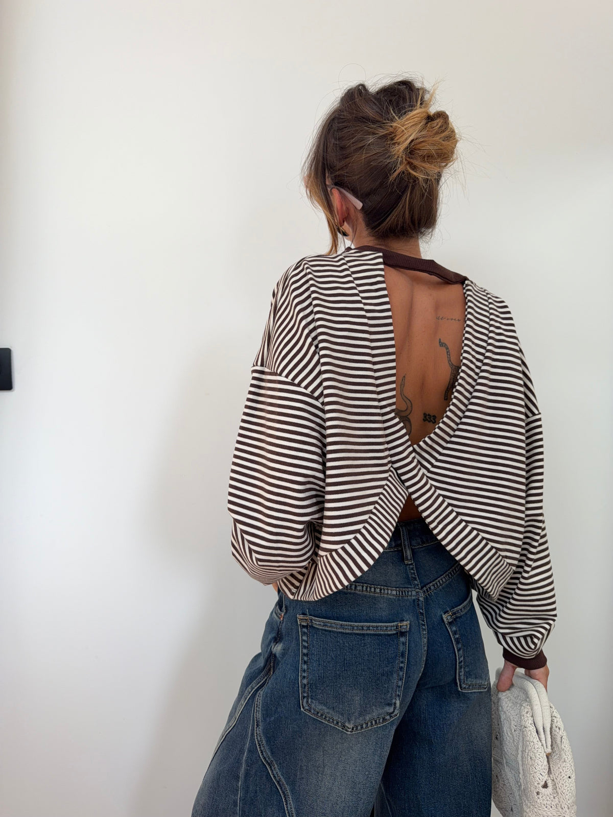 Sweat dos croisé - rayé choco