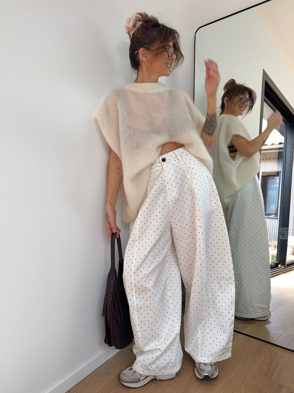Pantalon à pois - blanc