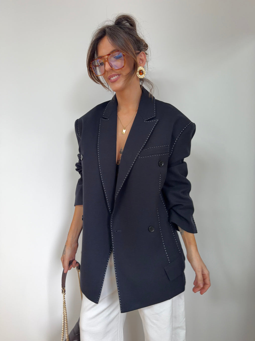 Blazer à surpiqures - noir