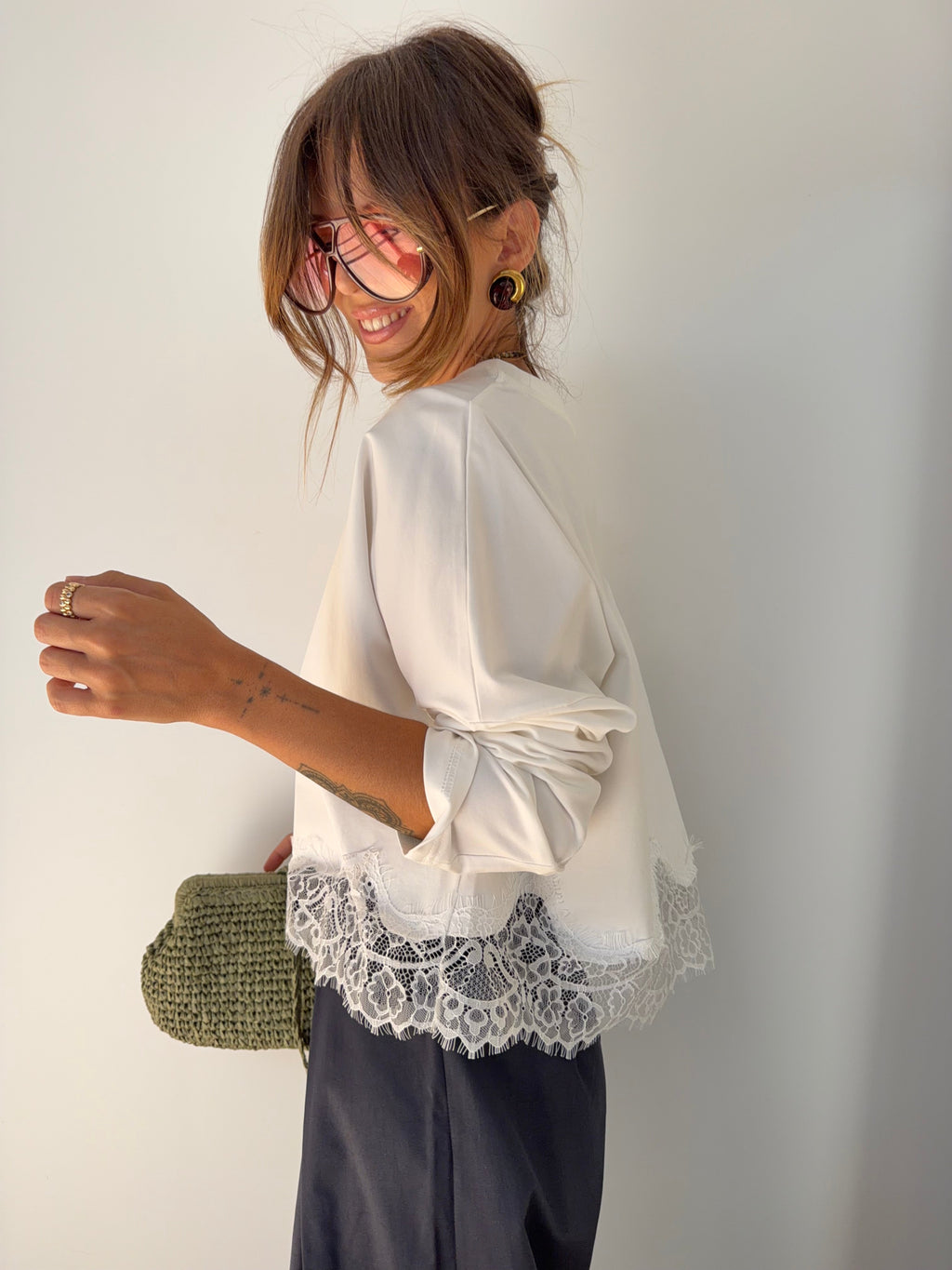 T-shirt manches longues dentelle
