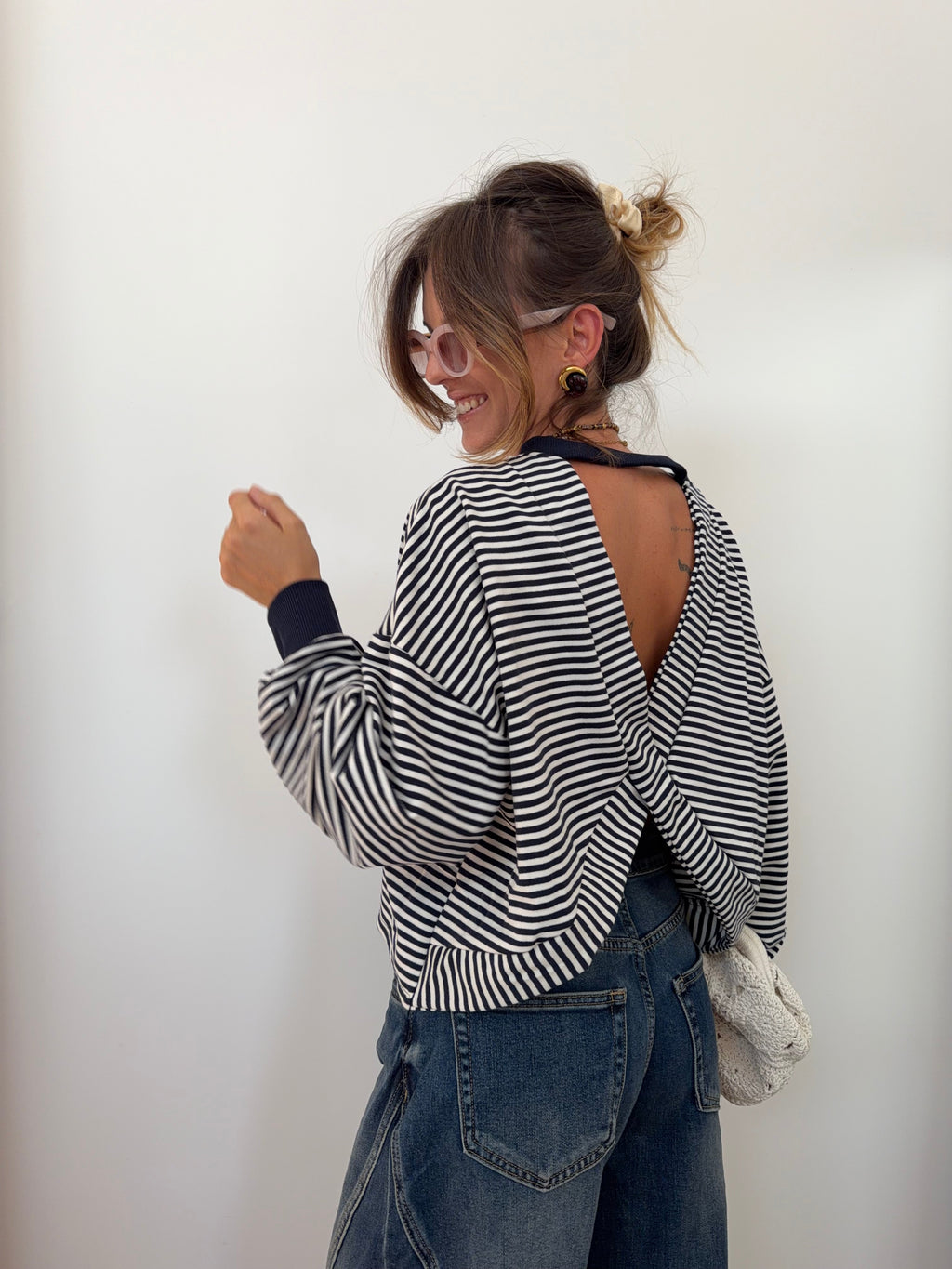 Sweat dos croisé - rayé bleu