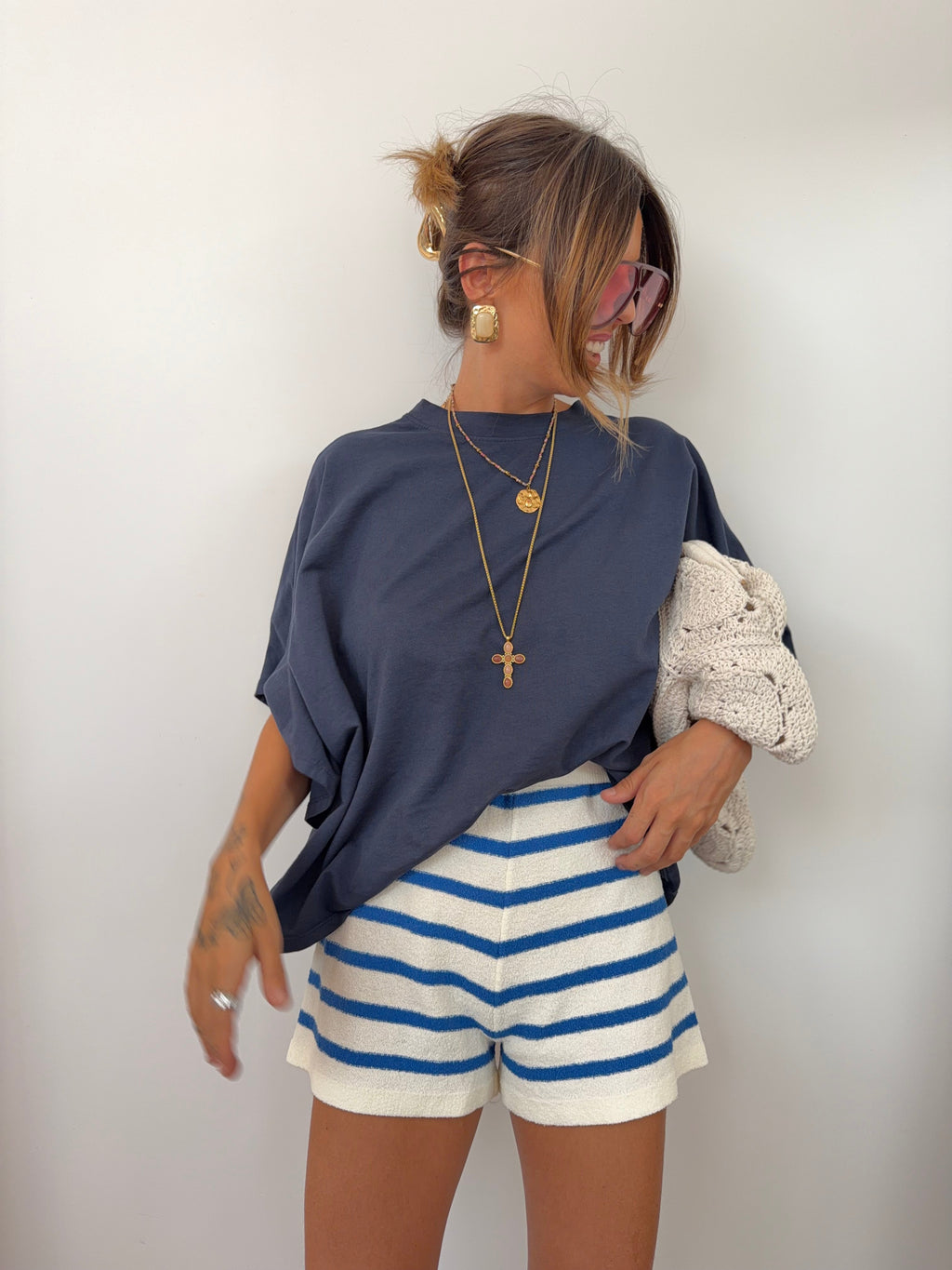 Short en éponge - rayé bleu