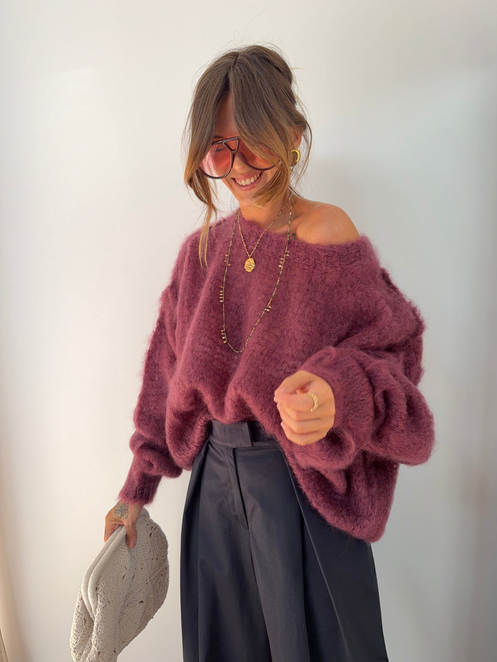 Pull 80% Mohair - vino (pré commande)