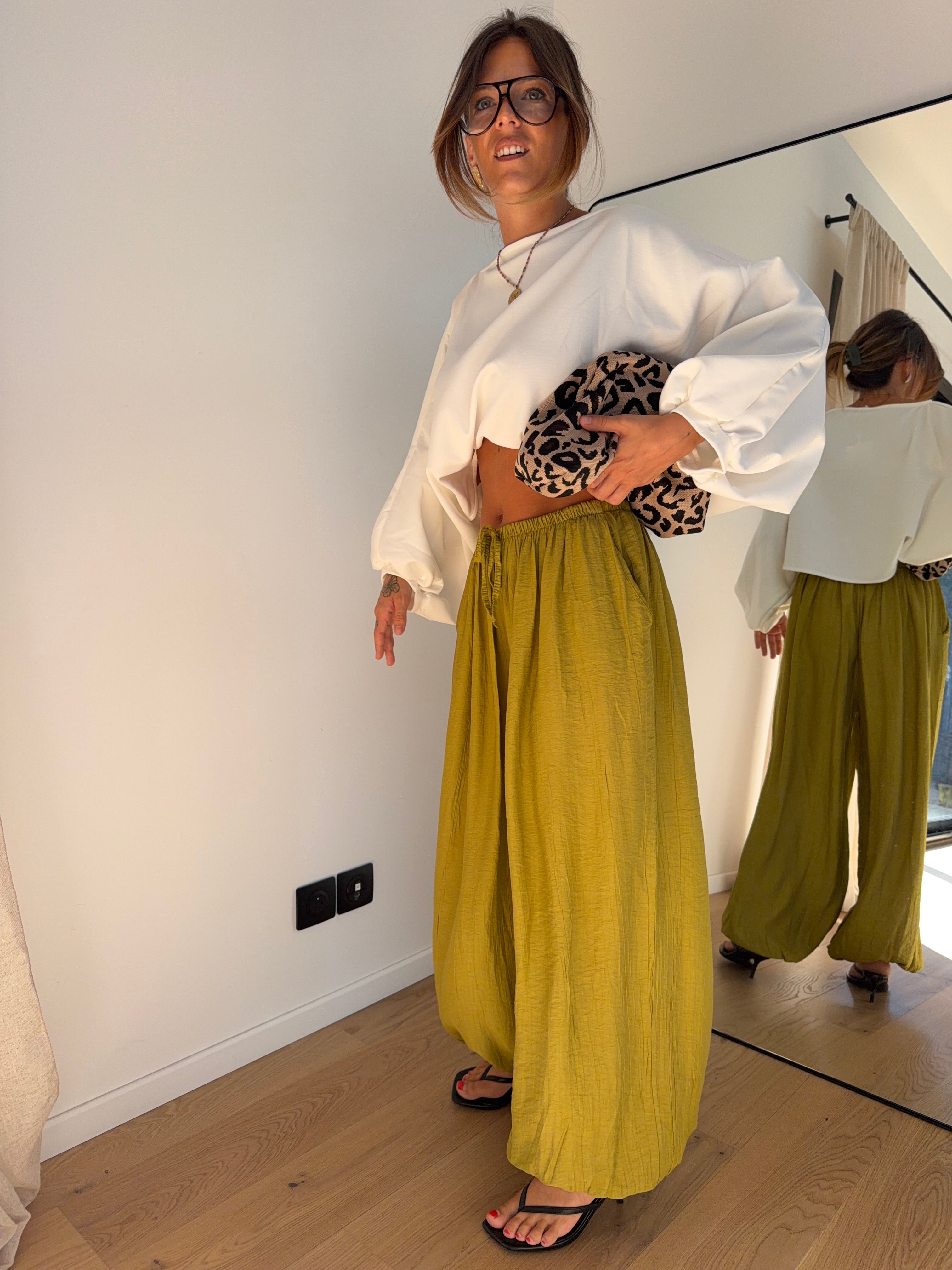 Pantalon en viscose - vert anis