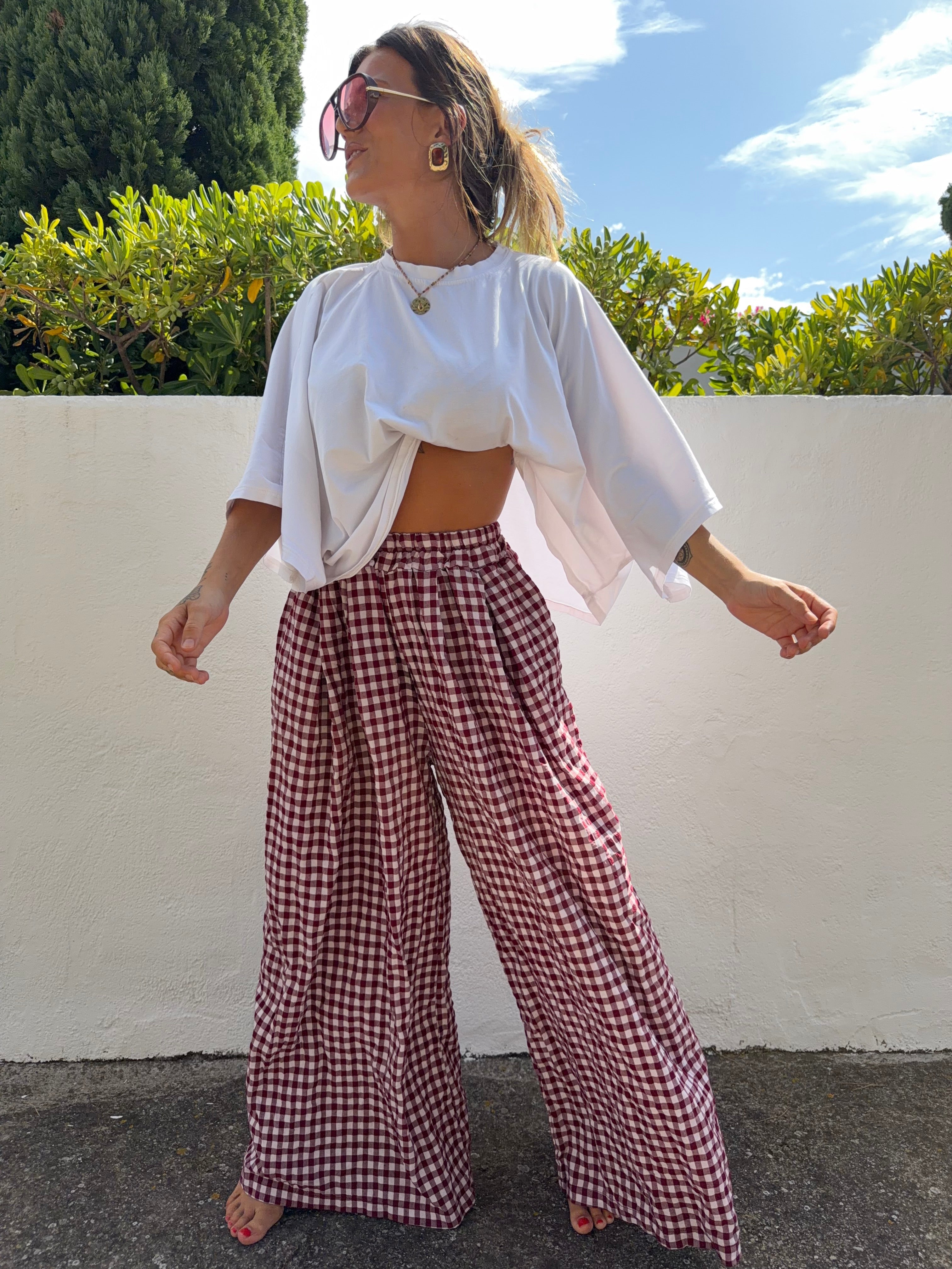 Pantalon à carreaux - bordeaux