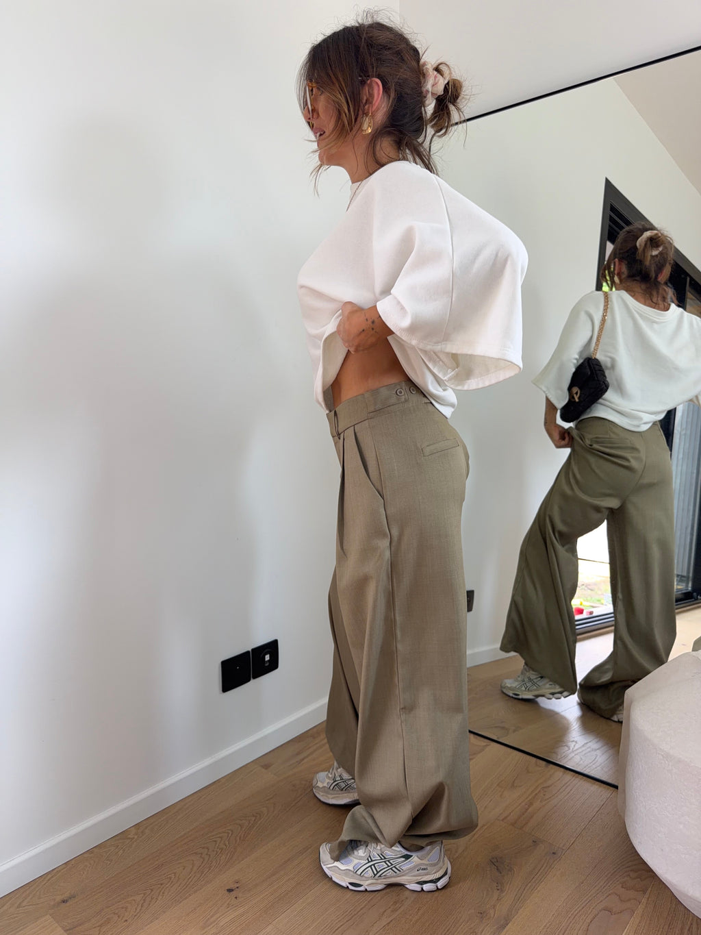 Pantalon droit à détails - olive