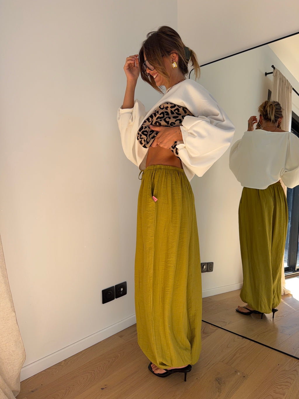 Pantalon en viscose - vert anis