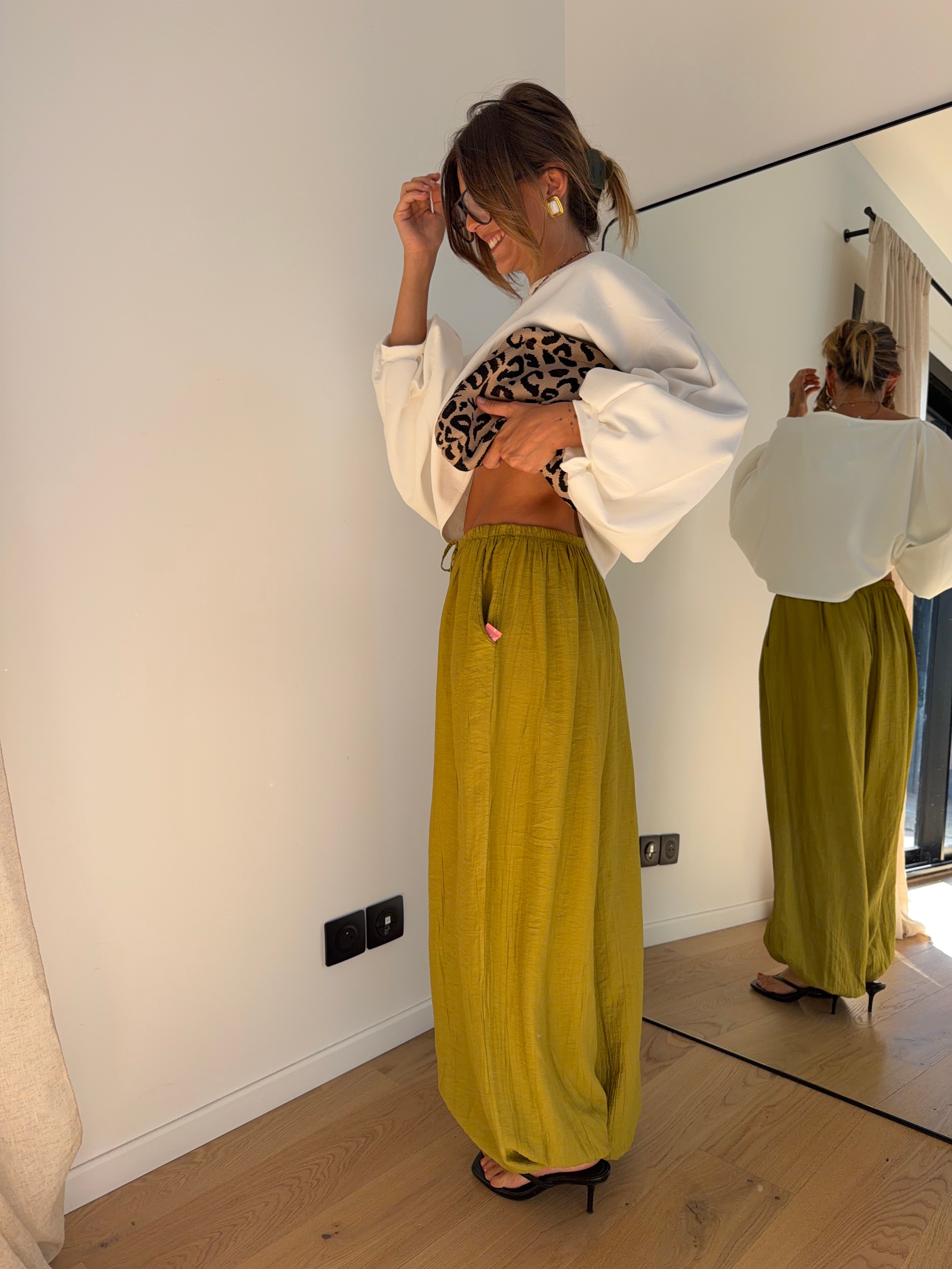 Pantalon en viscose - vert anis