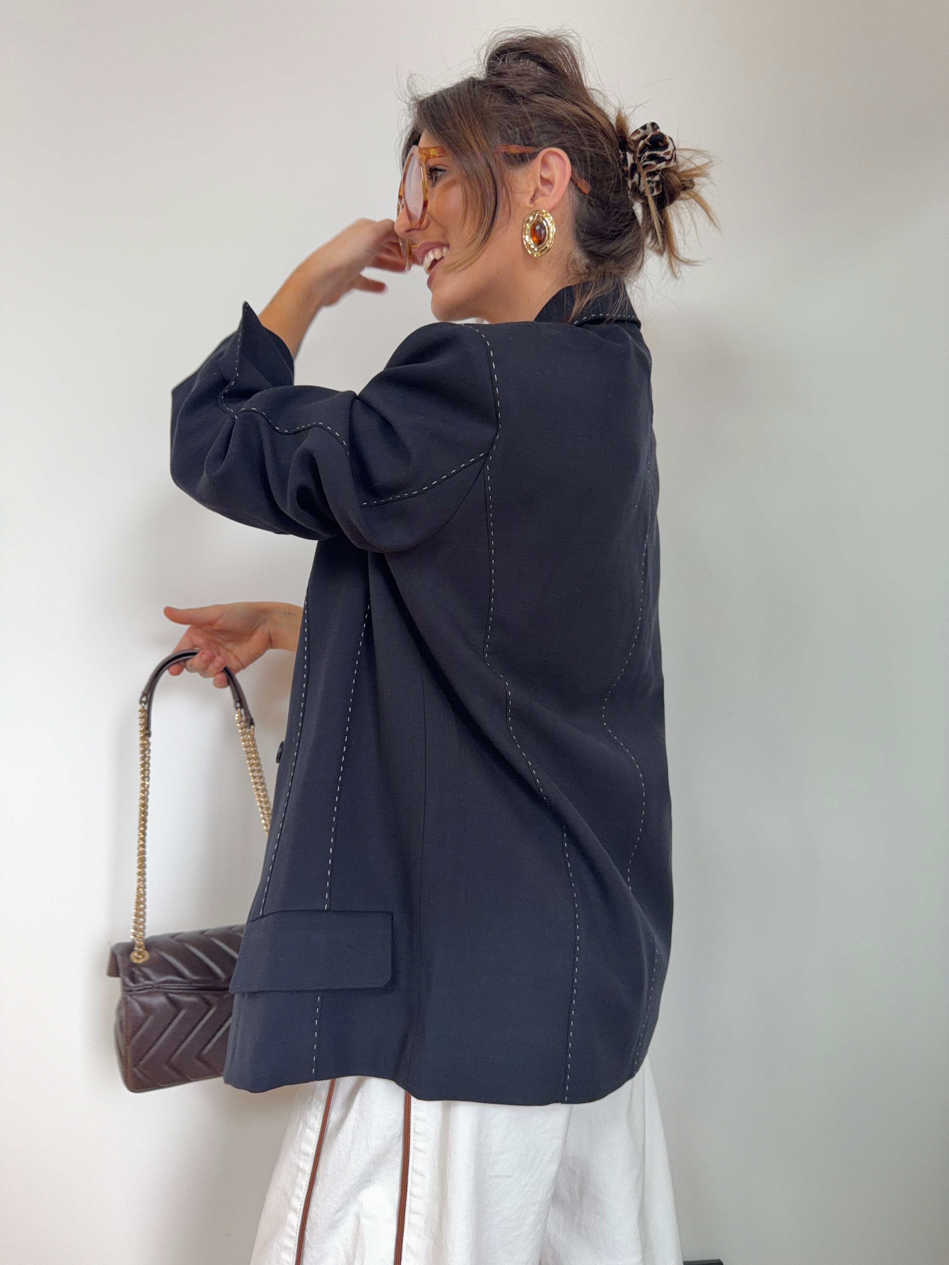 Blazer à surpiqures - noir