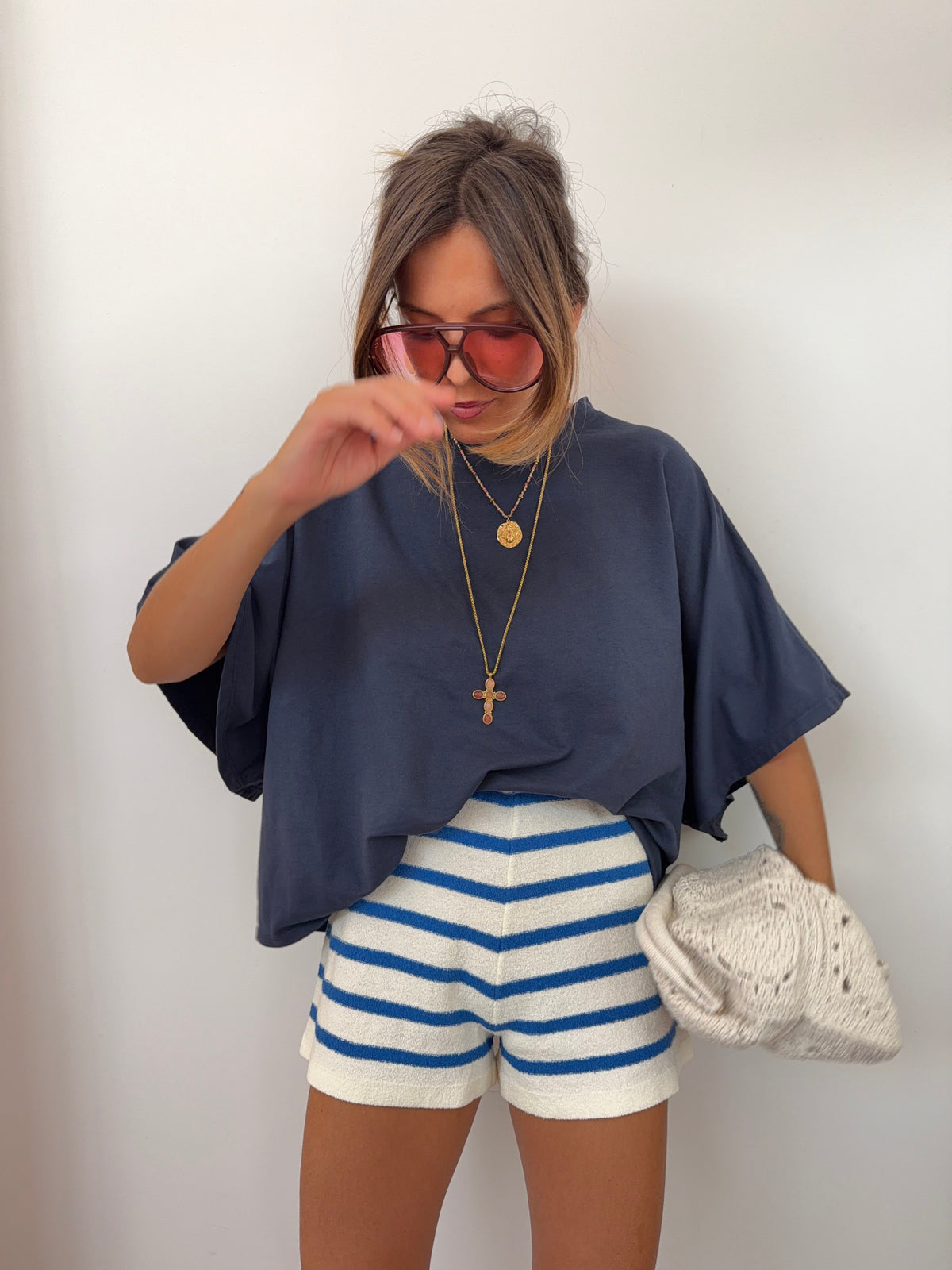 Short en éponge - rayé bleu