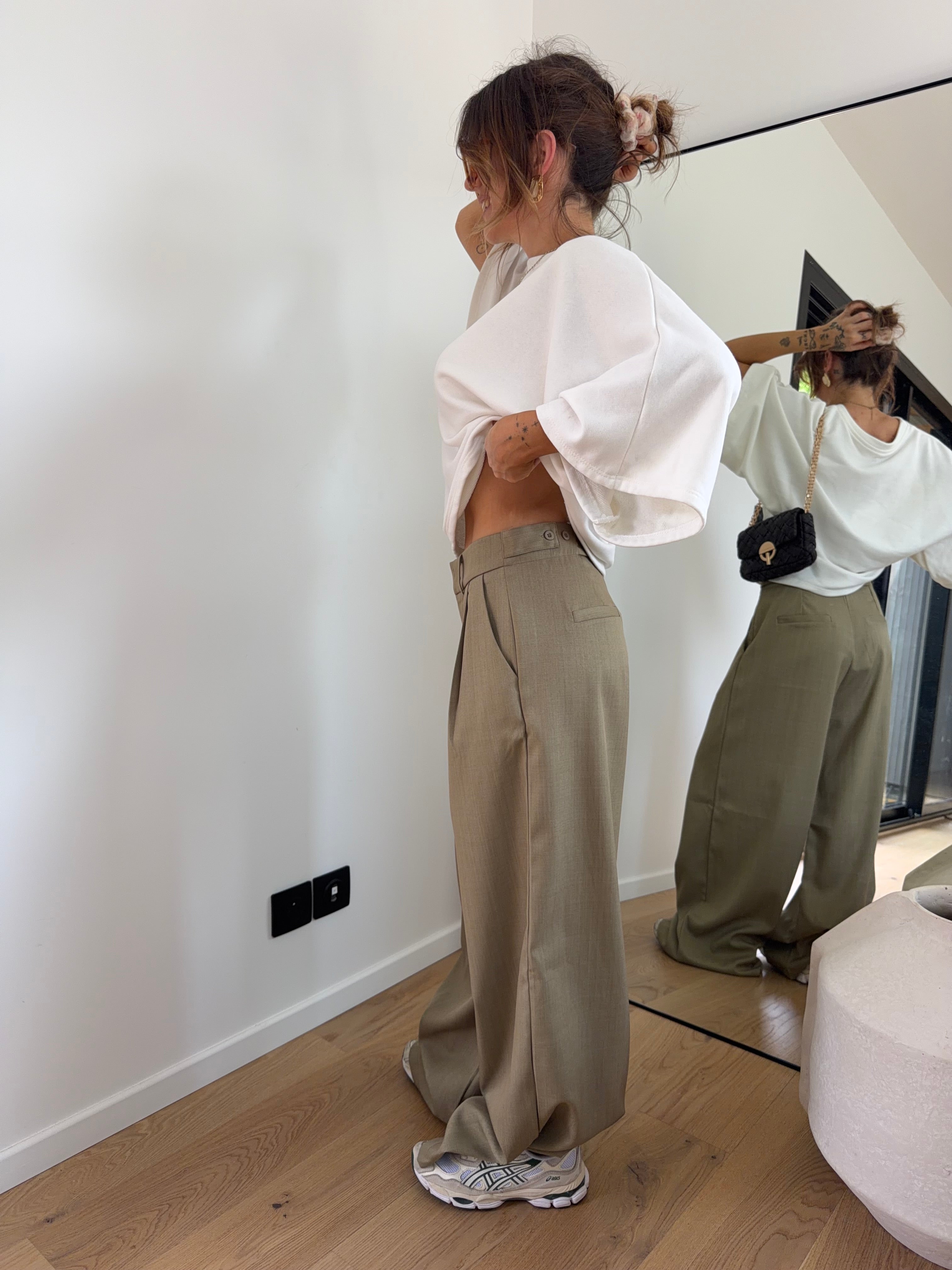 Pantalon droit à détails - olive