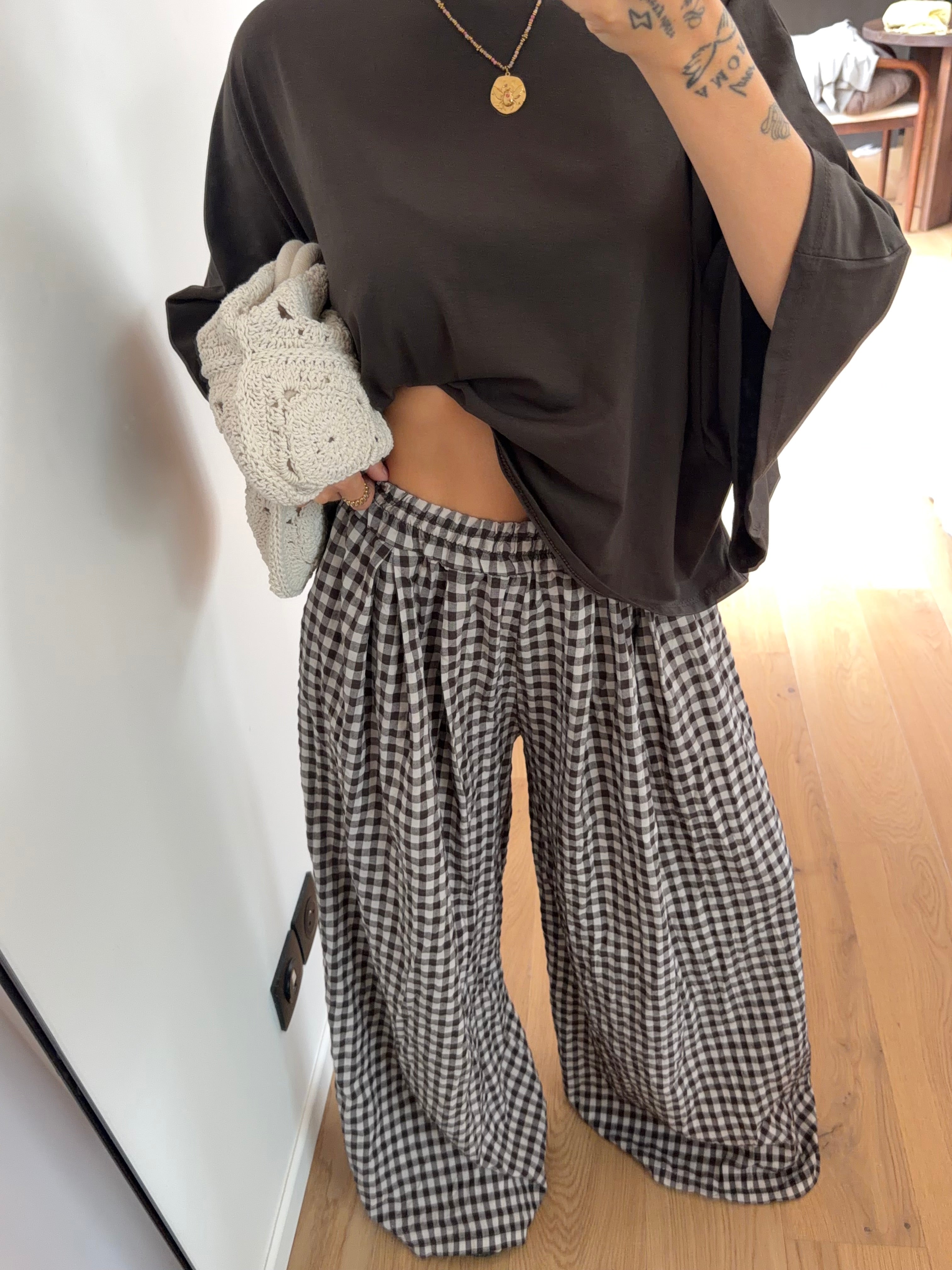 Pantalon à carreaux - chocolat
