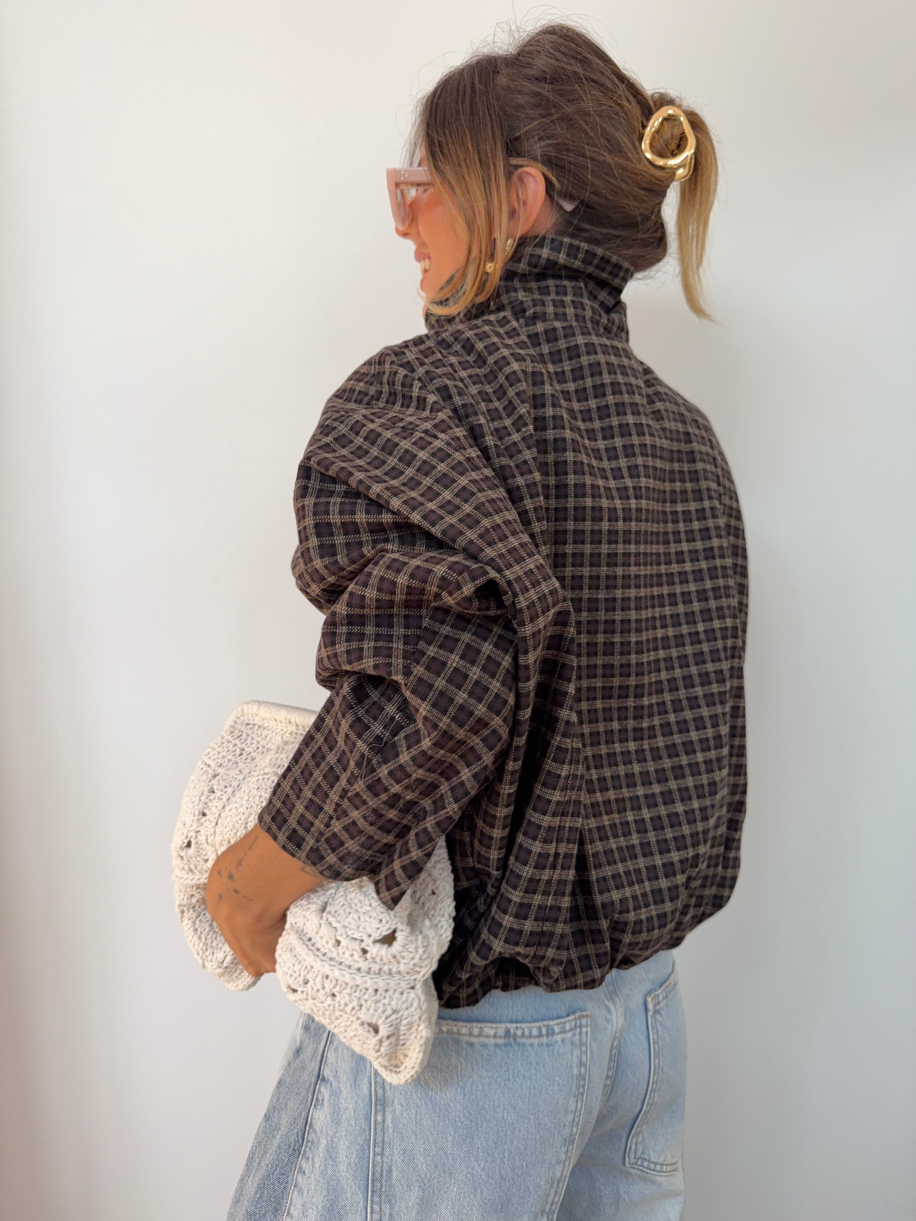 Veste à carreaux - marron et beige