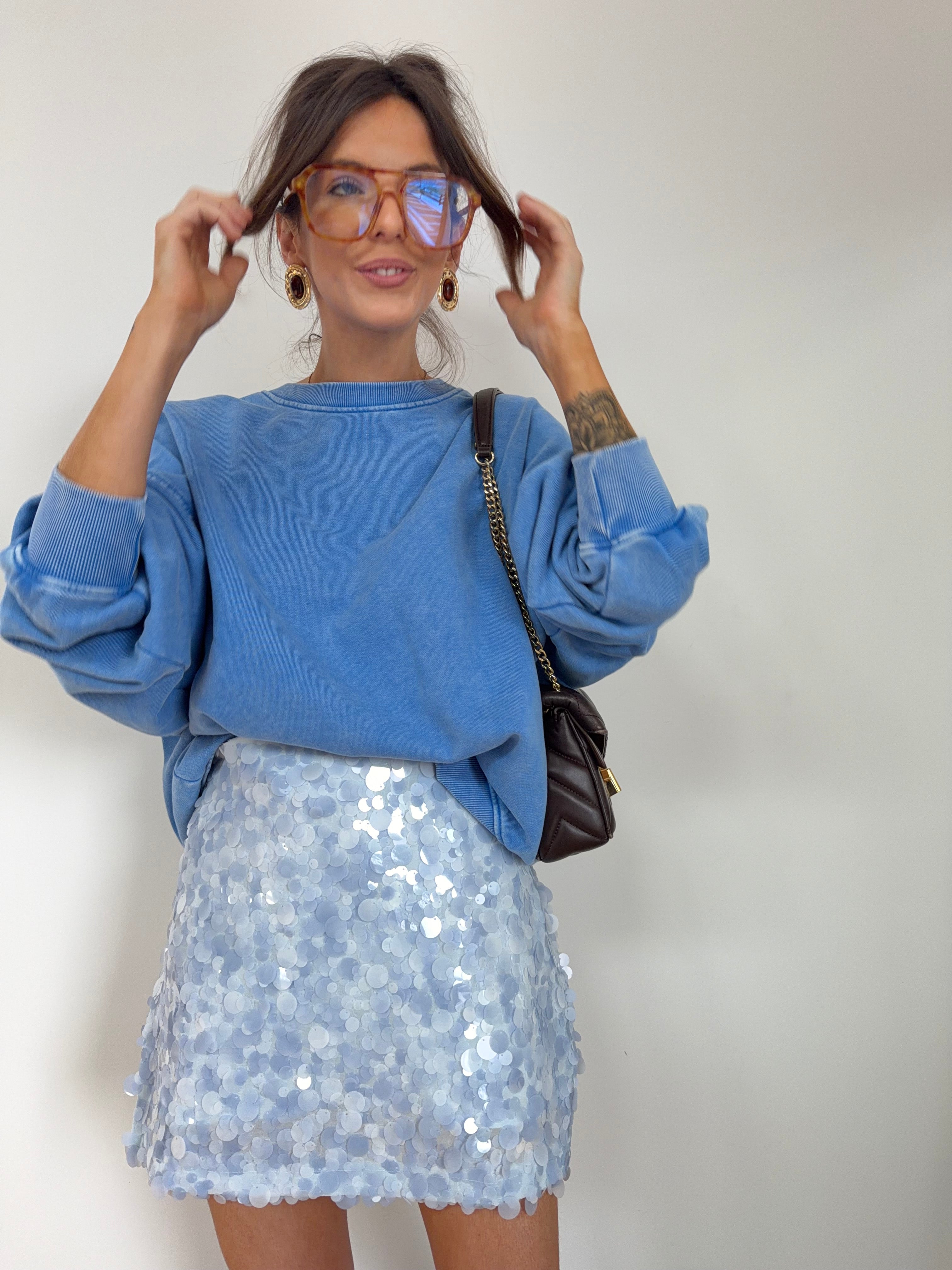 Jupe à sequins - bleu ciel