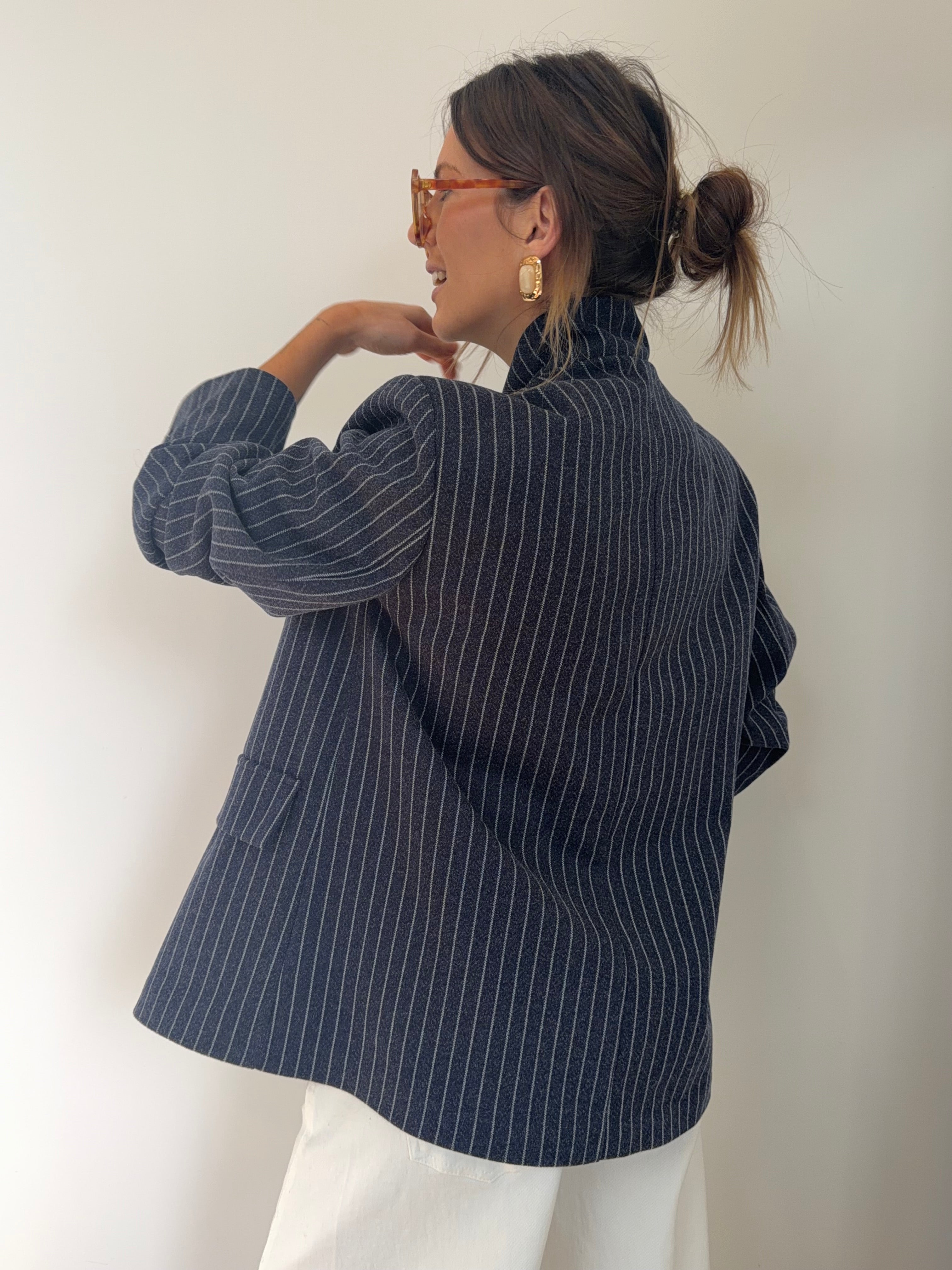 Blazer à bouton rayé - bleu marine