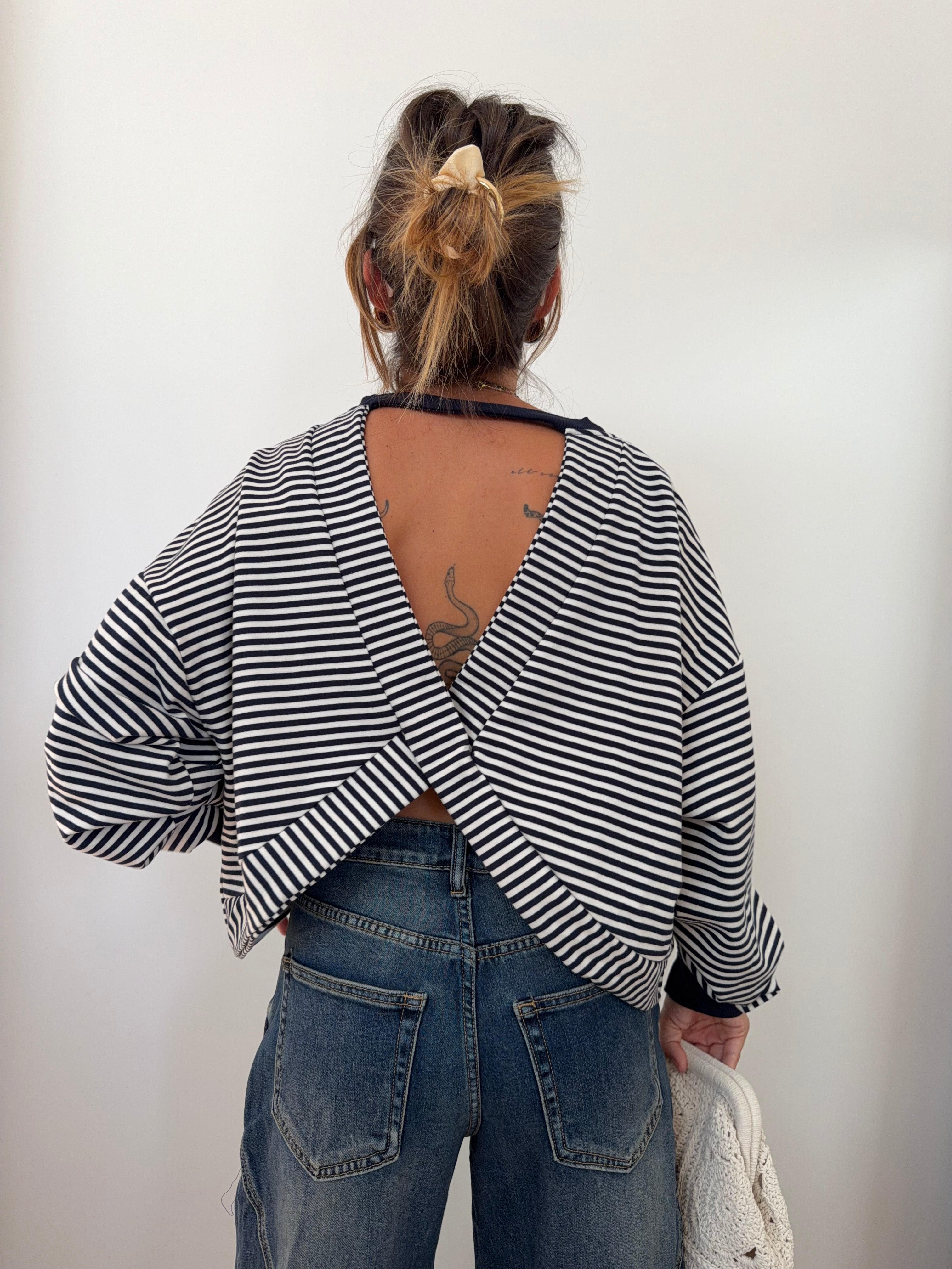 Sweat dos croisé - rayé bleu